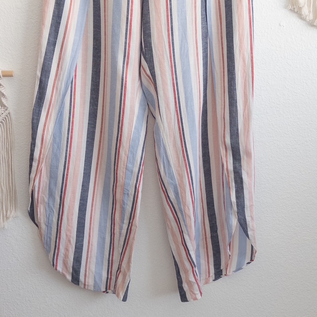 Linen Blend Striped Tulip Slip Pants