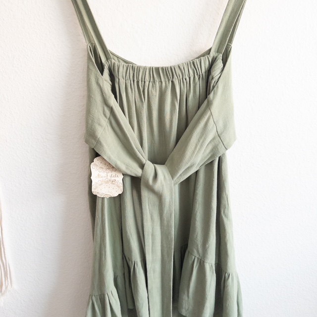 Green Ruffle Hem Tie-Back Sundress Linen Blend Size Large NWT