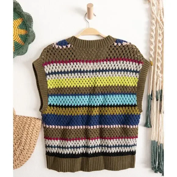 Coletta Striped Crochet Sweater Vest