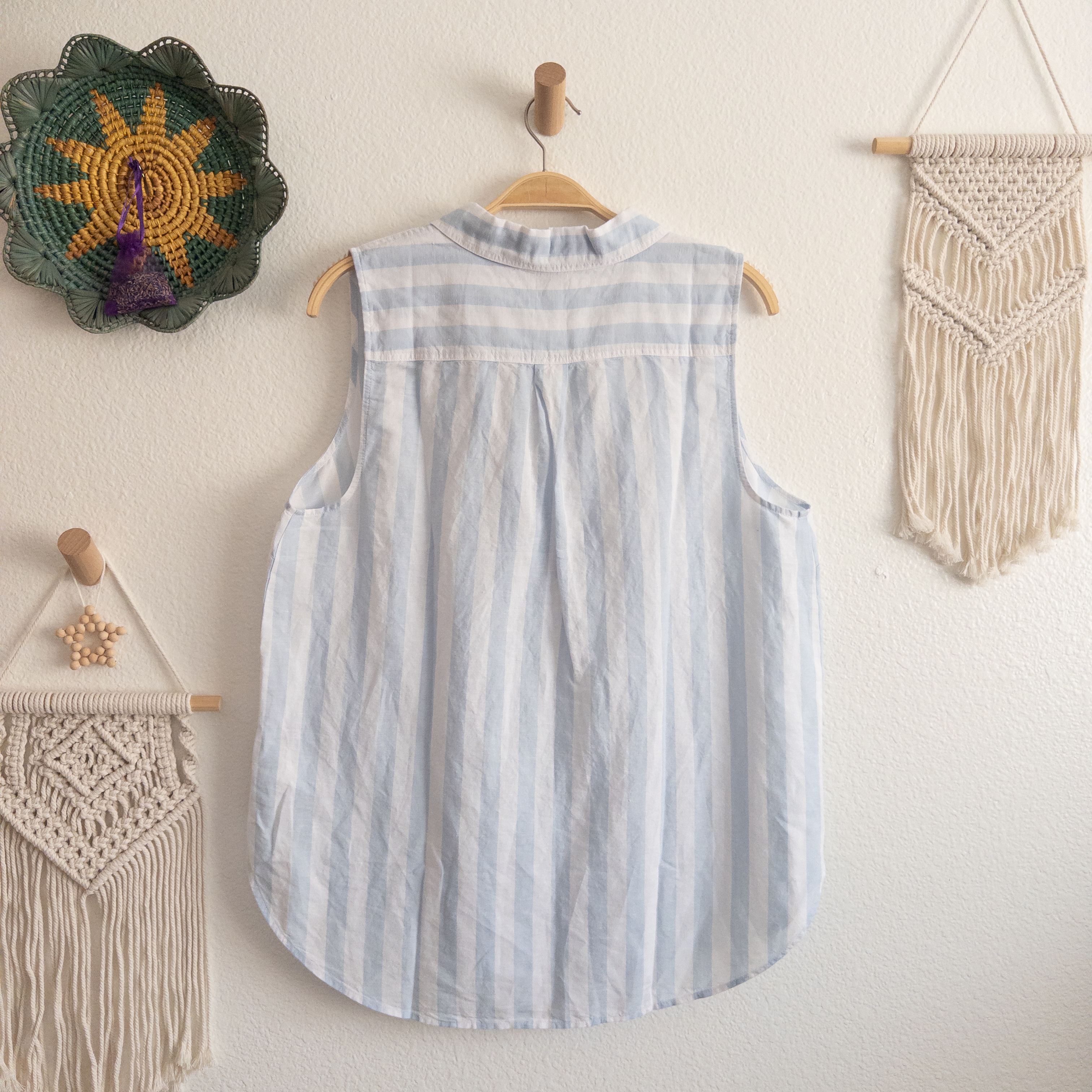 J. Crew Factory Blue White Linen Blend Striped Sleeveless Top Size Large