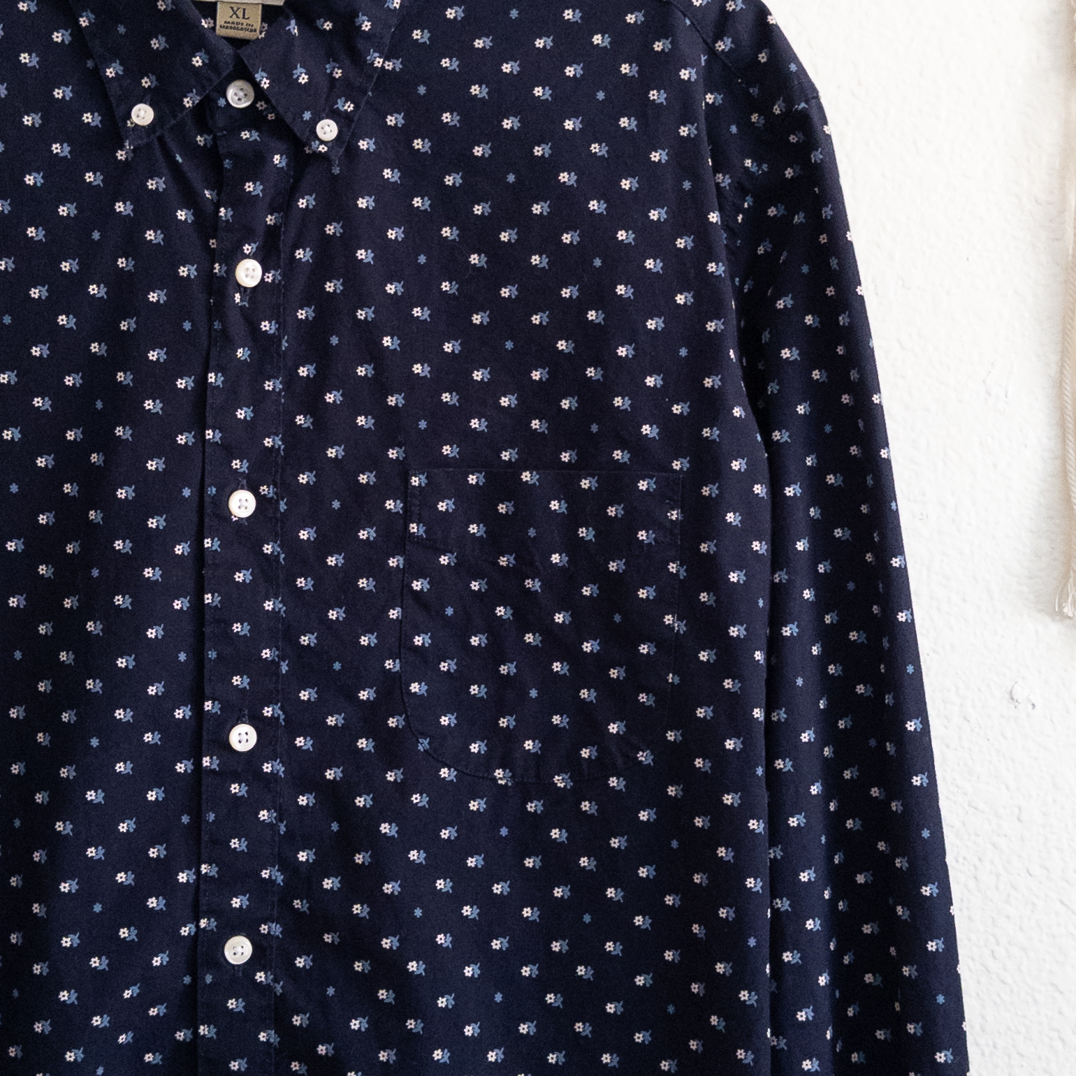 J. Crew Navy Floral Organic Cotton Slim Casual Button Down Shirt Size XL
