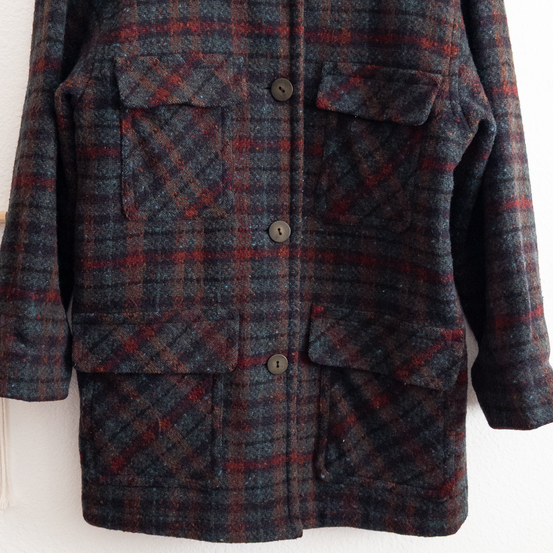 Vintage Woolrich Wool Blend Plaid Tweed Pea Coat Size Small USA
