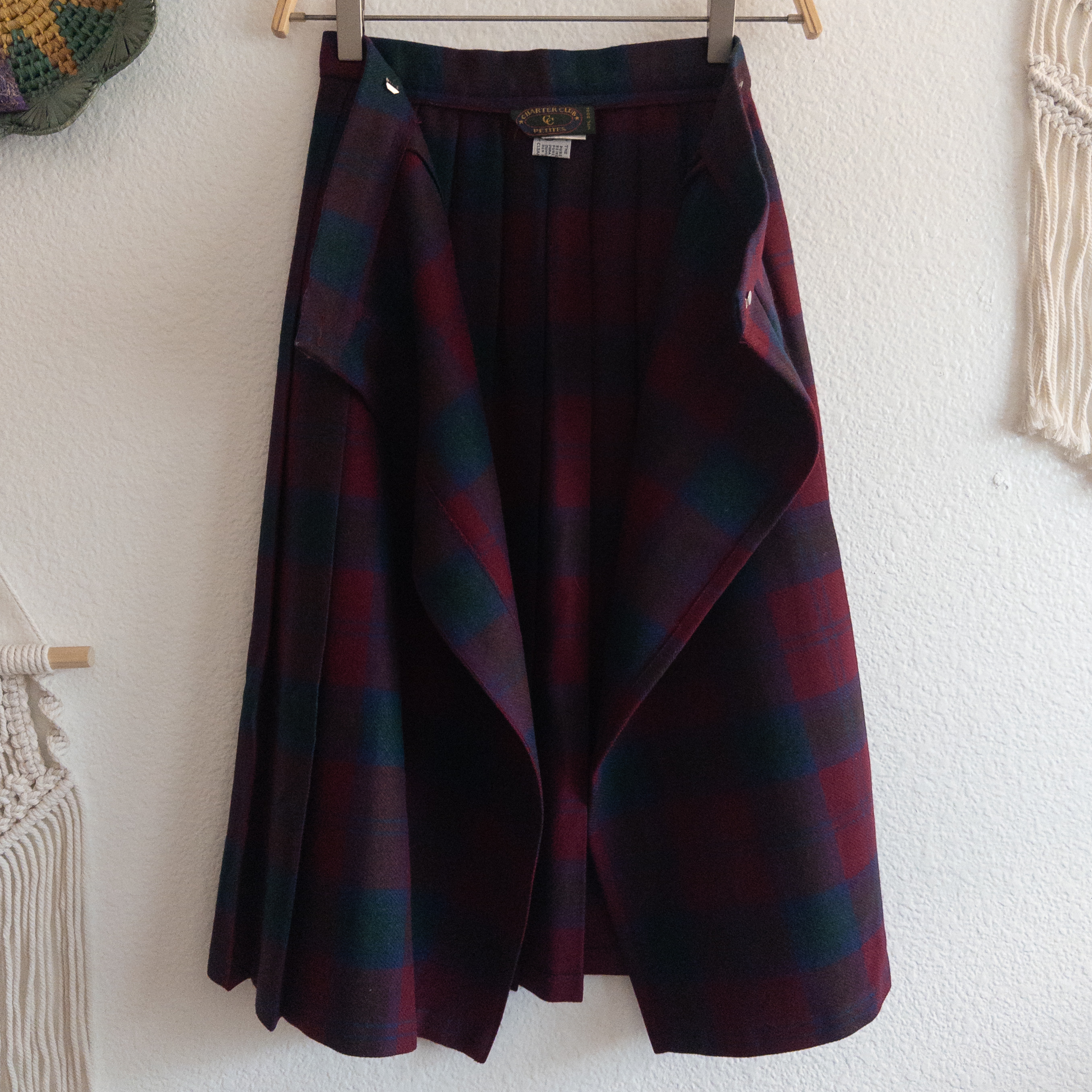 Charter Club Petites Plaid Wool Midi Wrap Skirt Academia Vintage Size 4 England