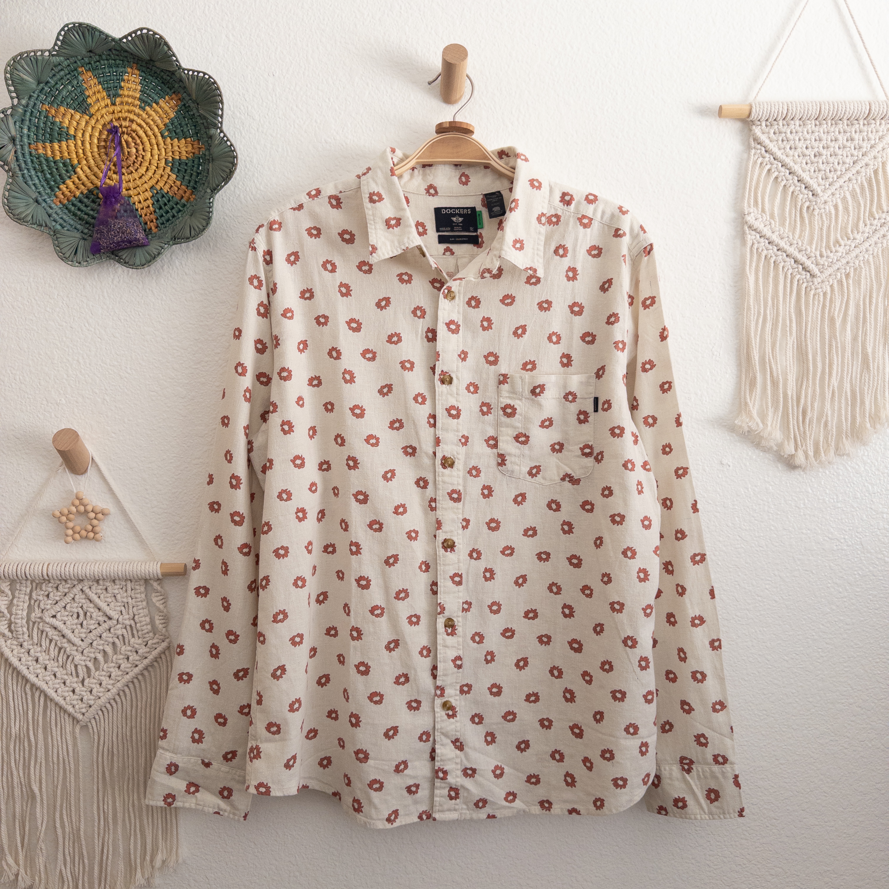 Floral Print Button-Up Shirt Slim Fit Size XL