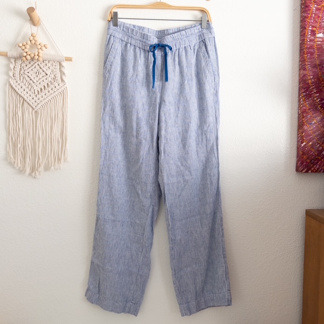 Light Blue and White Linen Pants by Talbots in Size Small