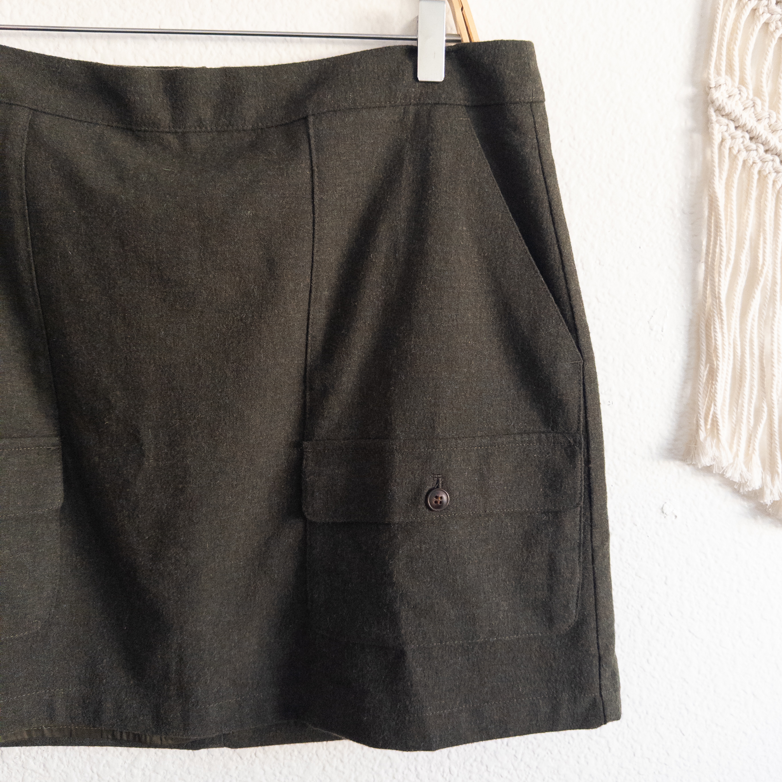 Madewell Heather Green Wool Blend Cargo Mini Skirt Size 14