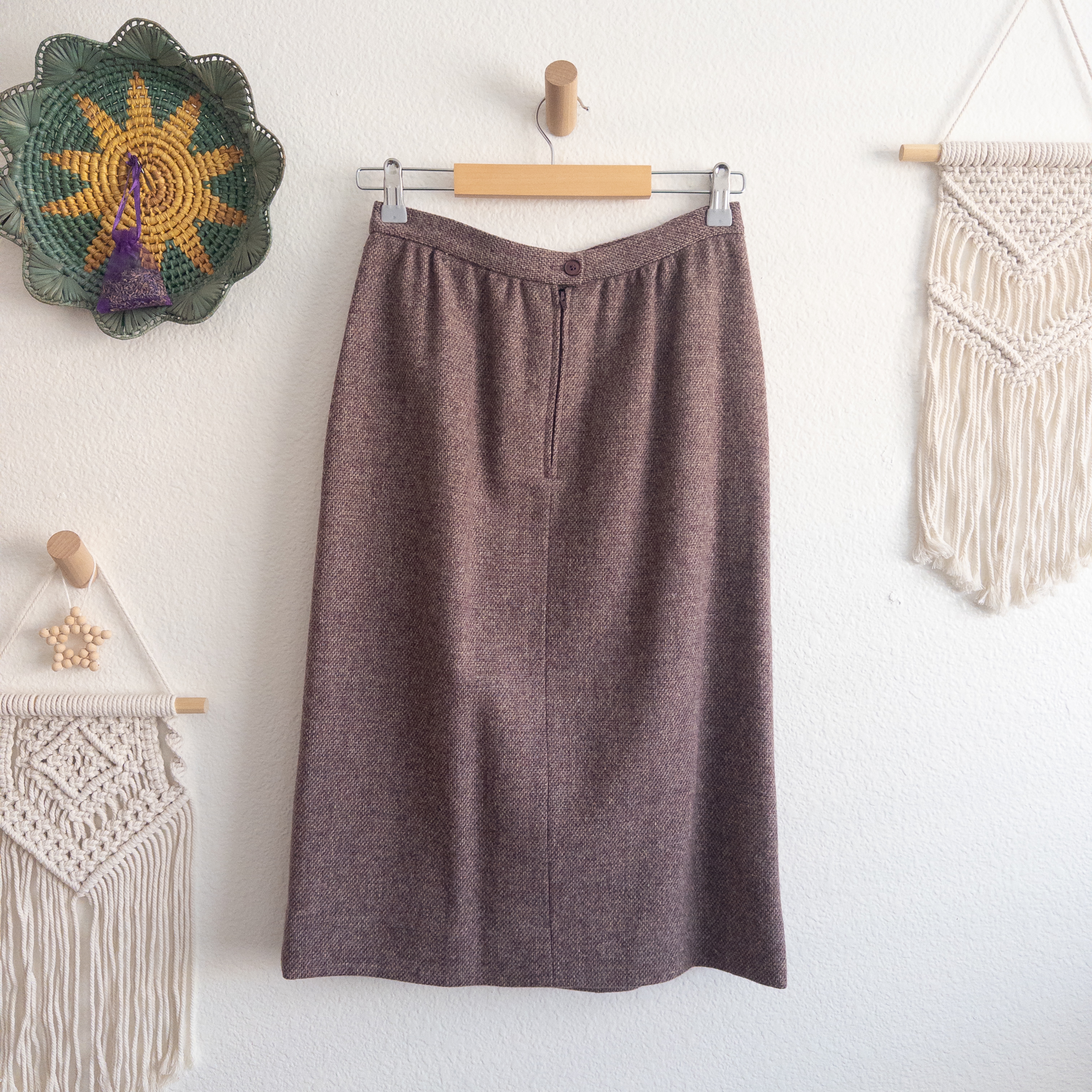 Purple Tweed Wool Midi Straight Skirt Size 10 Vintage