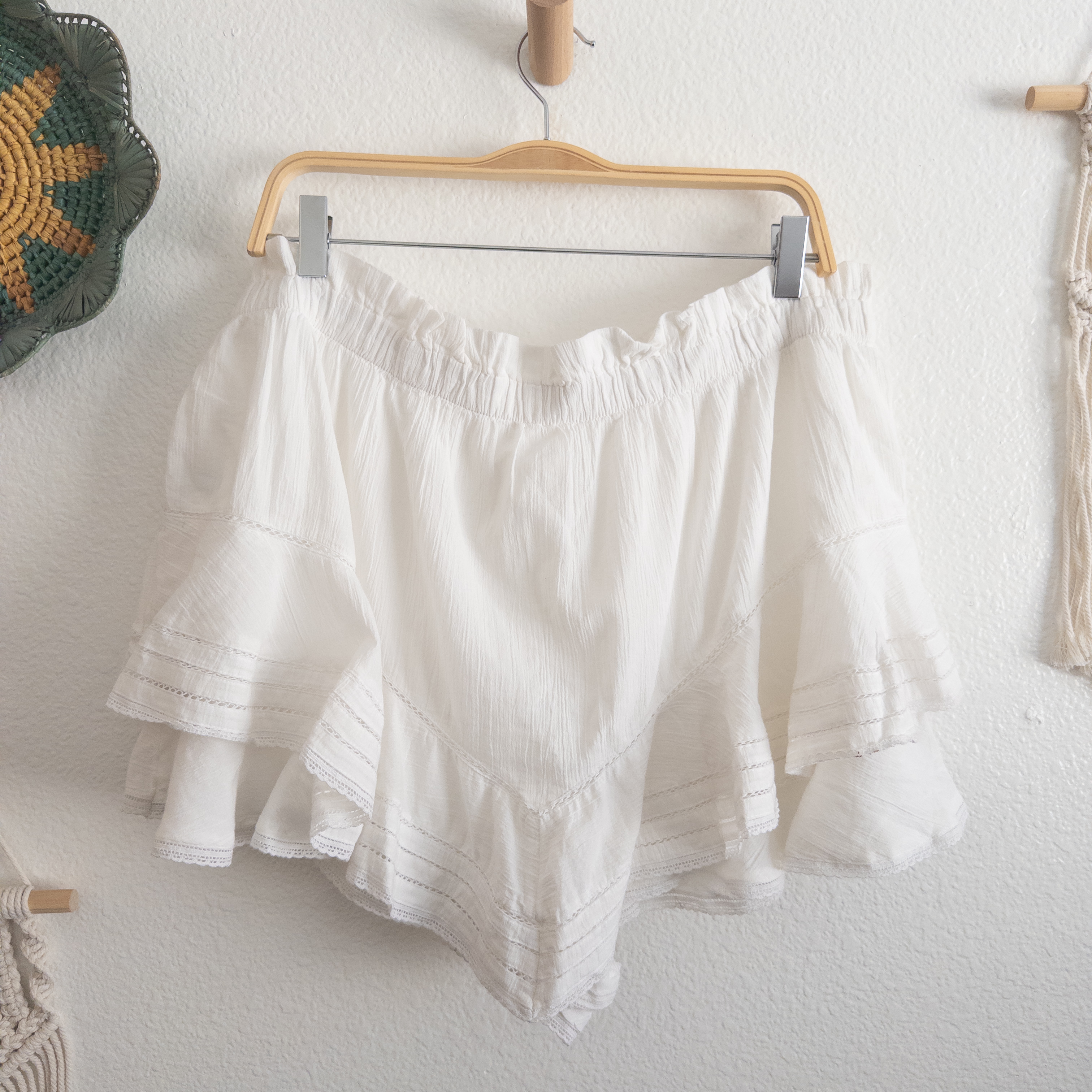 Aerie Rock N Ruffle White Gauzy Cotton Mini Skort Size XXL