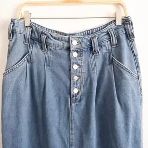 Pilcro Blue Denim Skirt Tea Length Midi Raw Hem Size 14