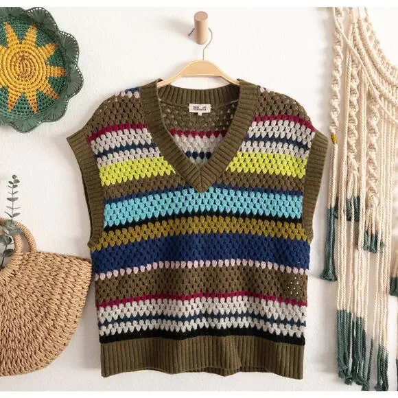 Coletta Striped Crochet Sweater Vest