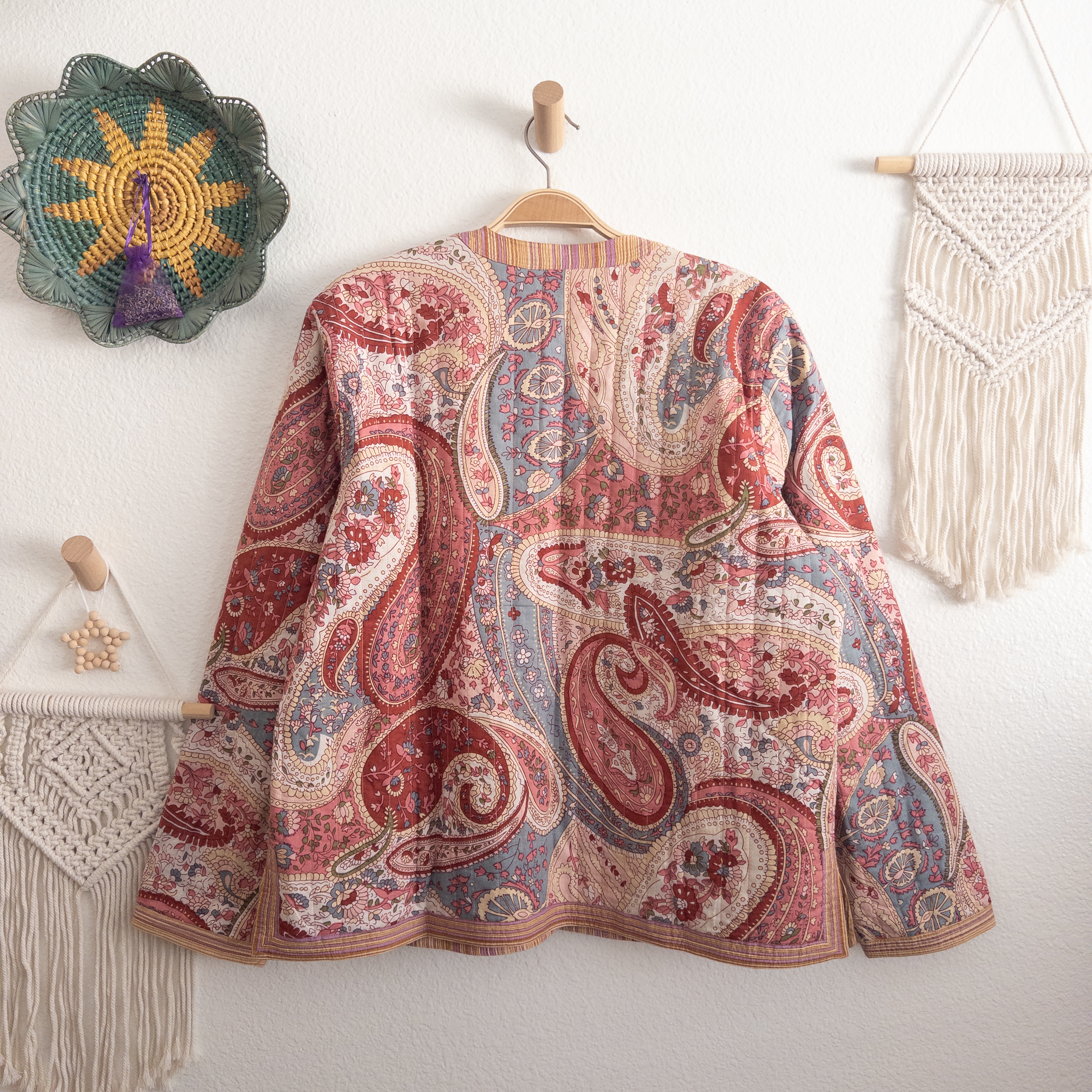 One-Of-A-Kind Handmade Paisley Stripe Reversible Quilted Jacket 