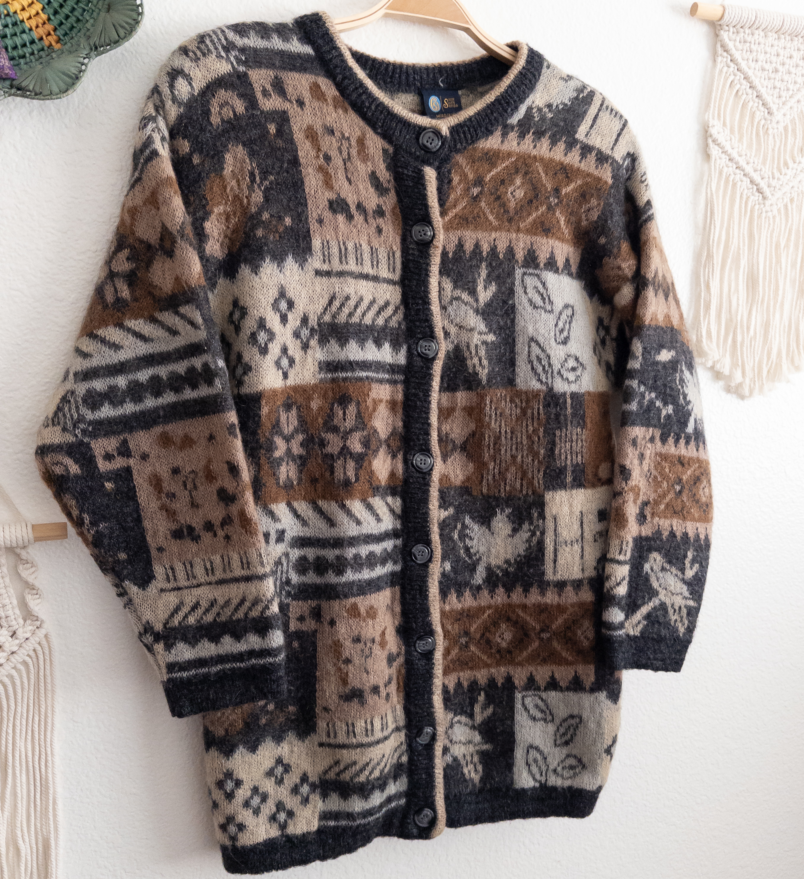 Vintage Mohair Blend Patchwork Knit Cardigan Size Medium