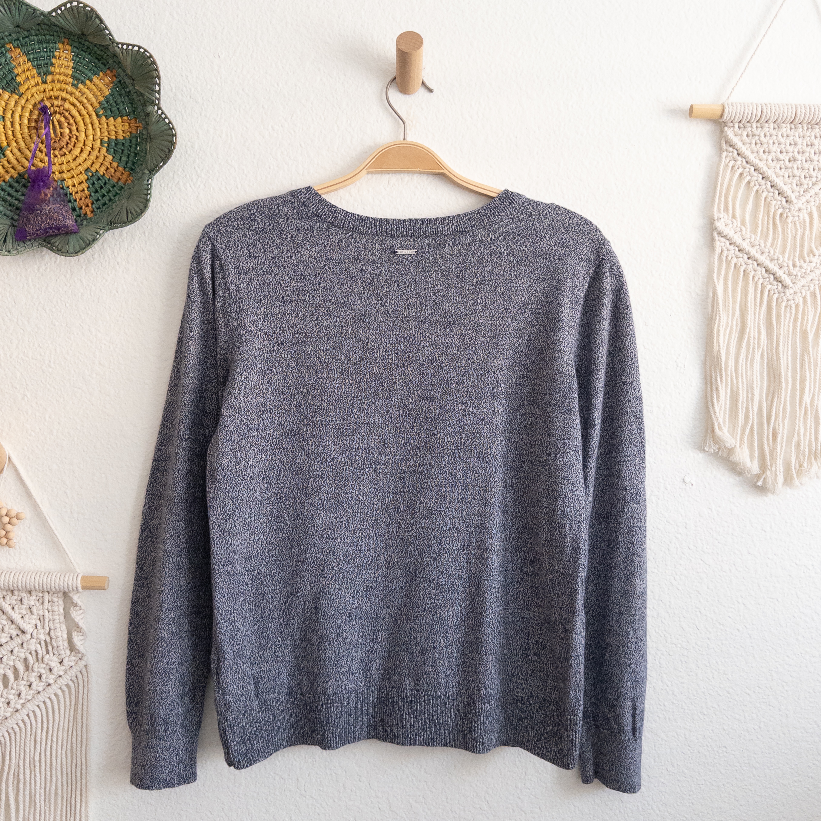 Nautica Navy and White Marled Nautical Anchor Sweater Size Medium