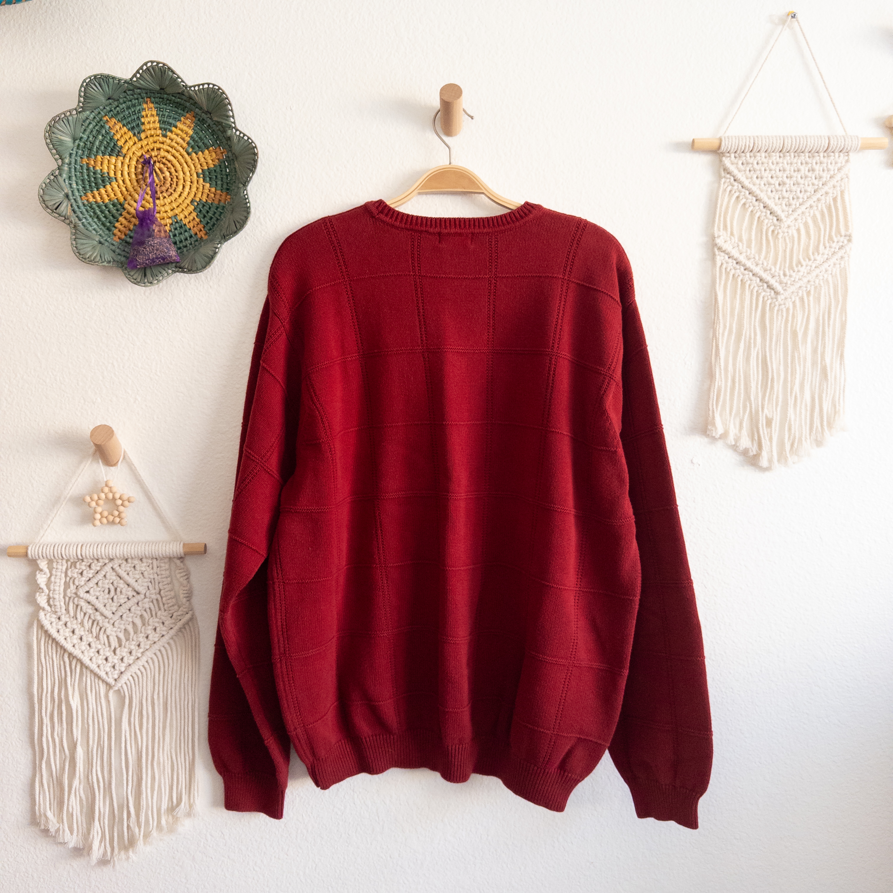 IZOD Classic Maroon Red Knit Windowpane Sweater Size XXL Vintage