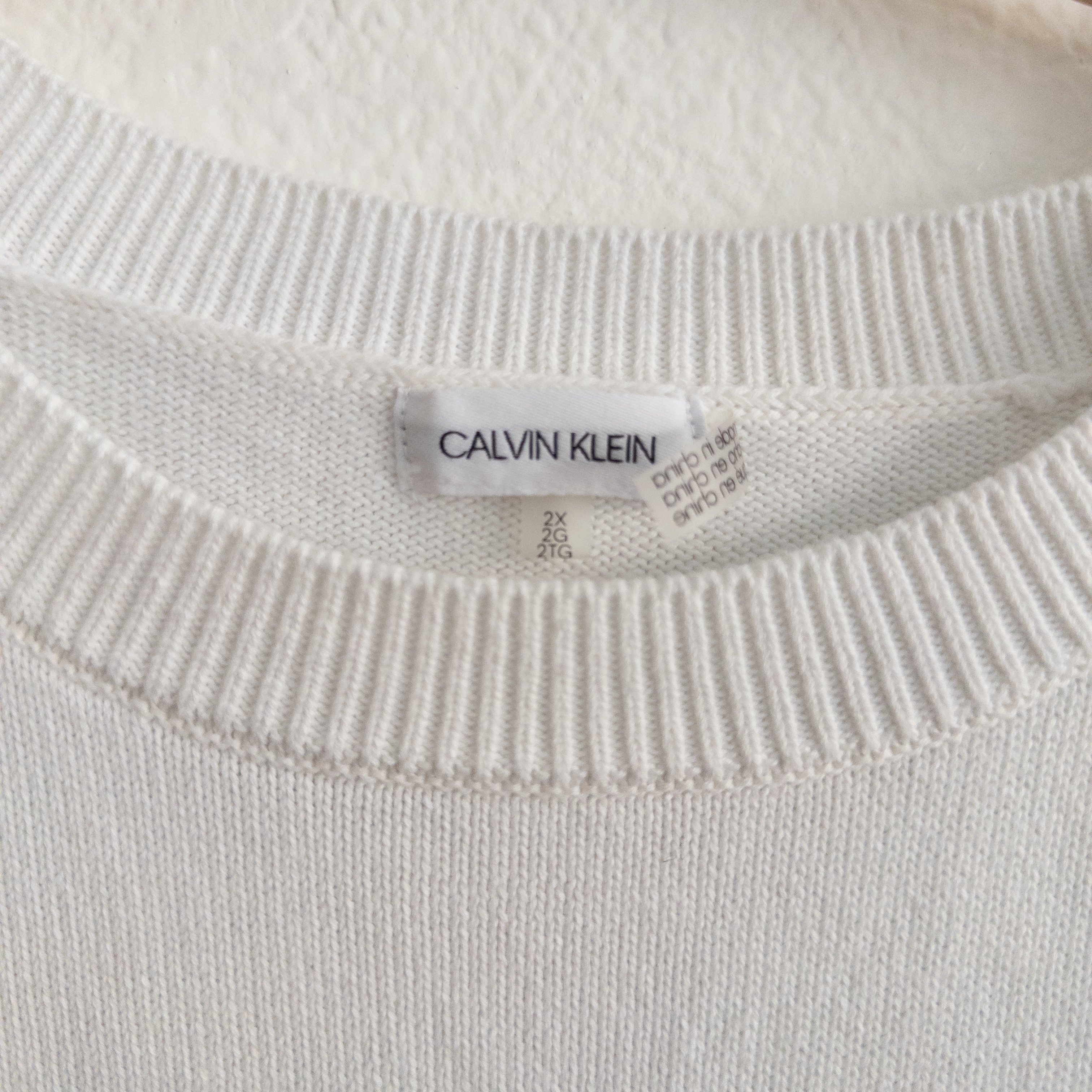 Calvin Klein White and Black Stripe Sweater Plus Size 2X