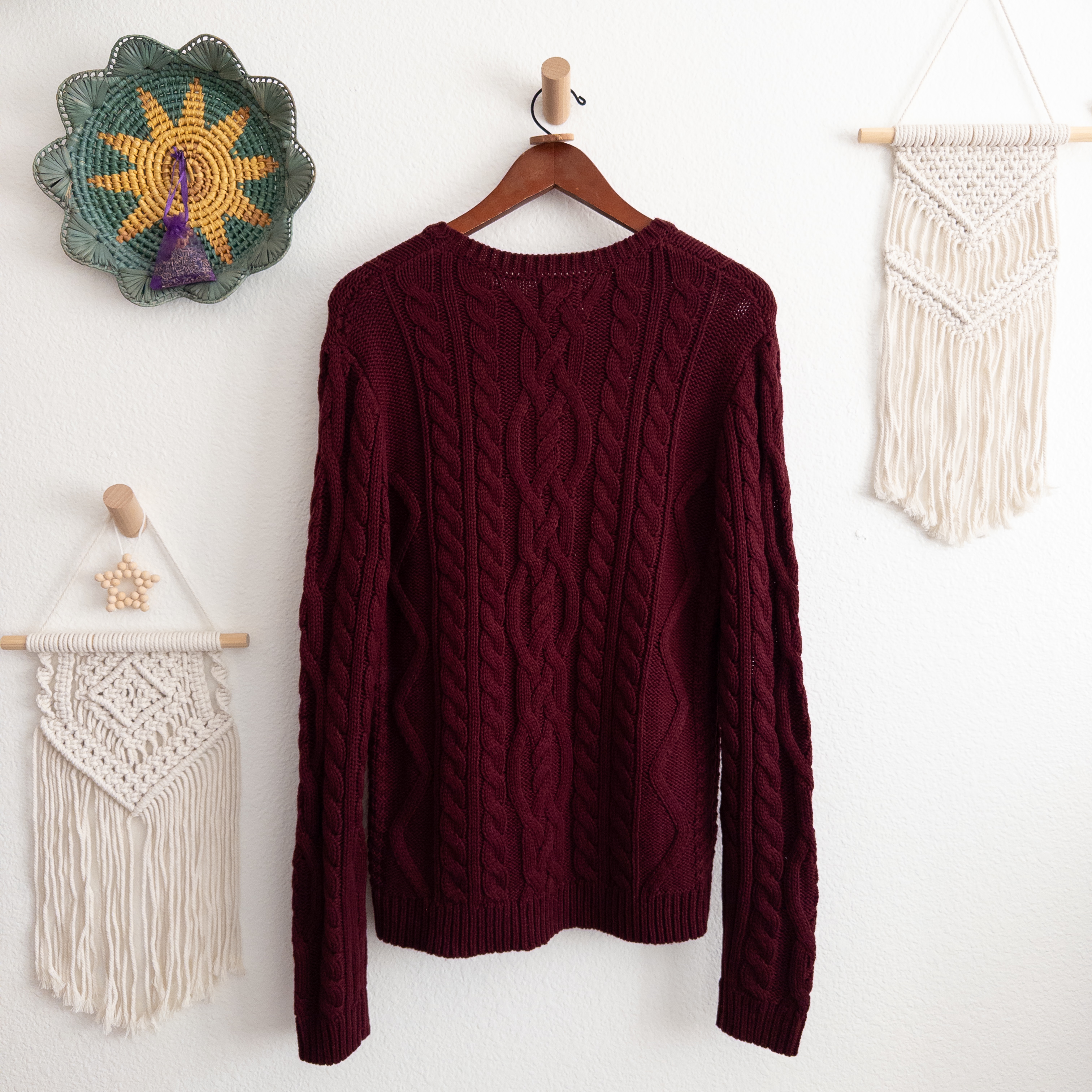 Burgundy Cable Knit Sweater ASOS Design Size Small 