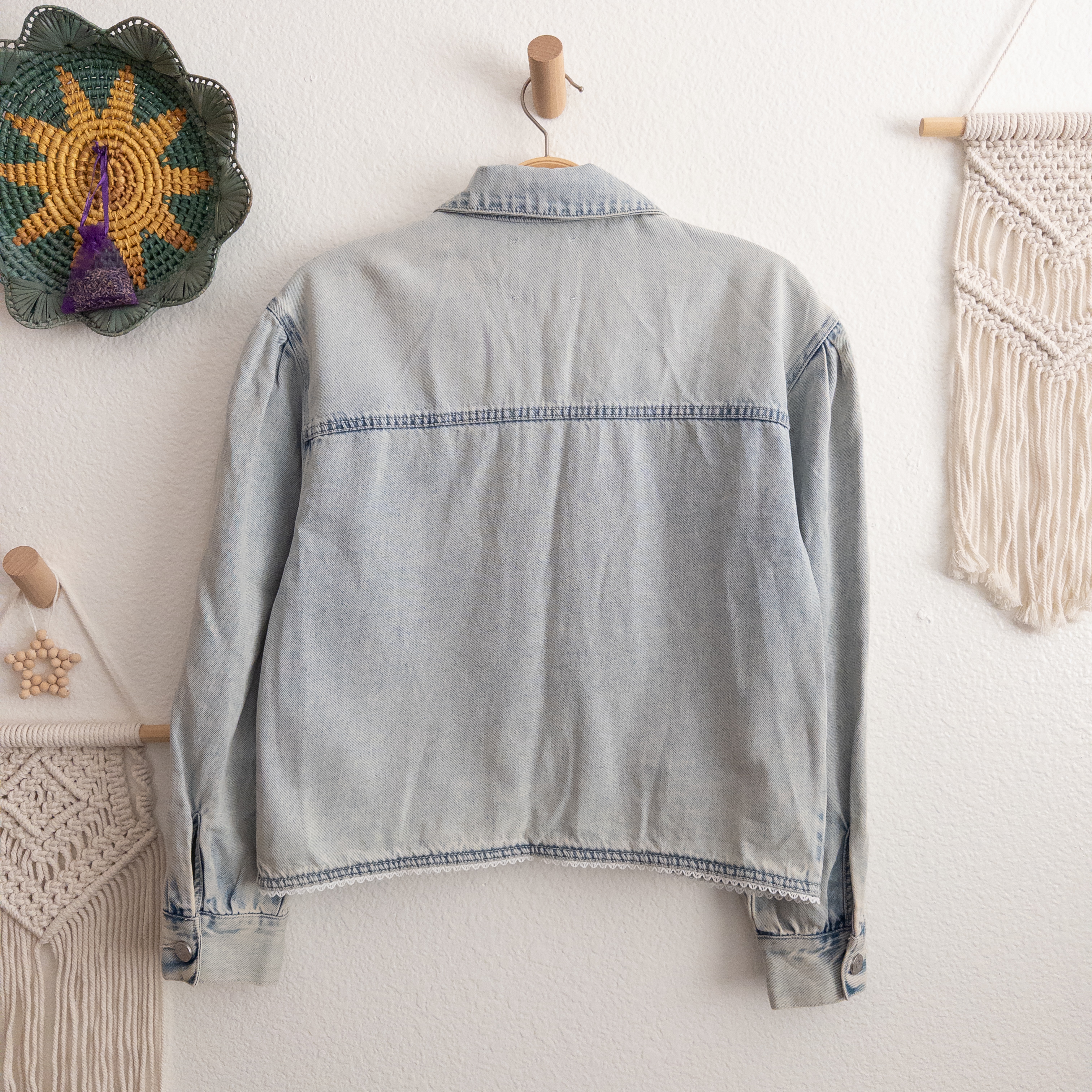 Habitual Light Blue Crochet Trim Denim Jean Jacket Size Medium NWT