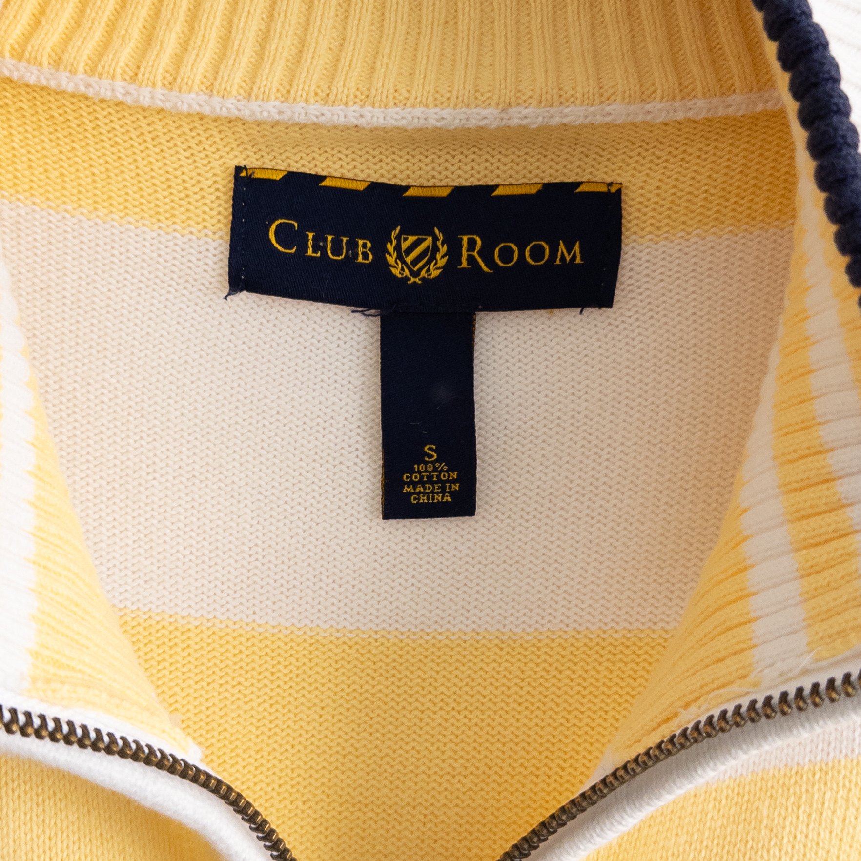 Club Room Yellow and White Stripe Zip-Up Cardigan Sweater Size Small