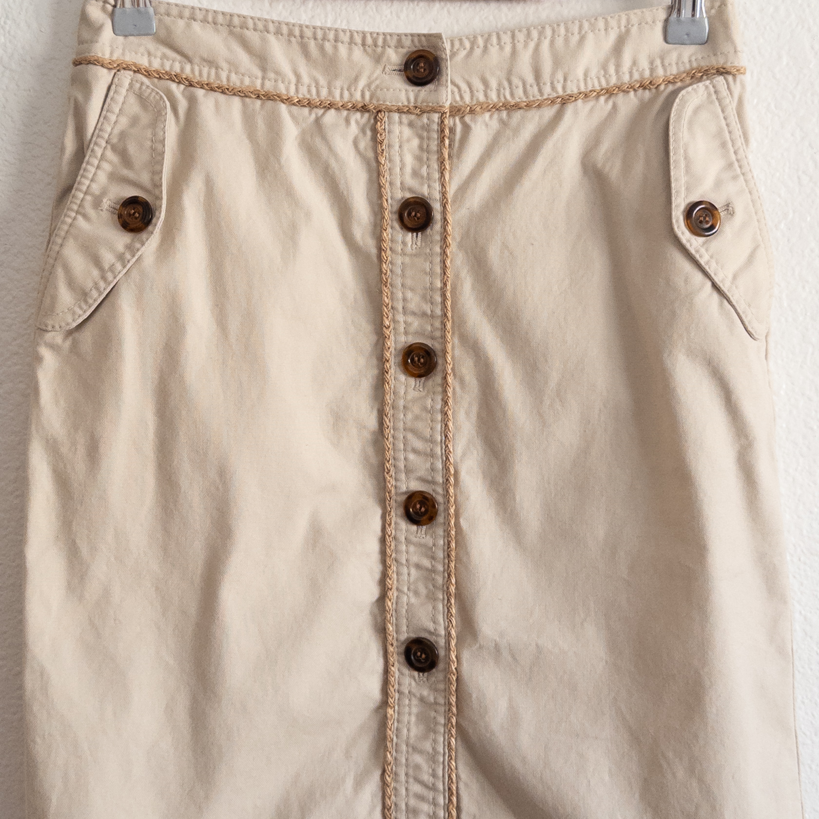 The Limited Beige Braided Trim Button Down Skirt Size 4 Vintage