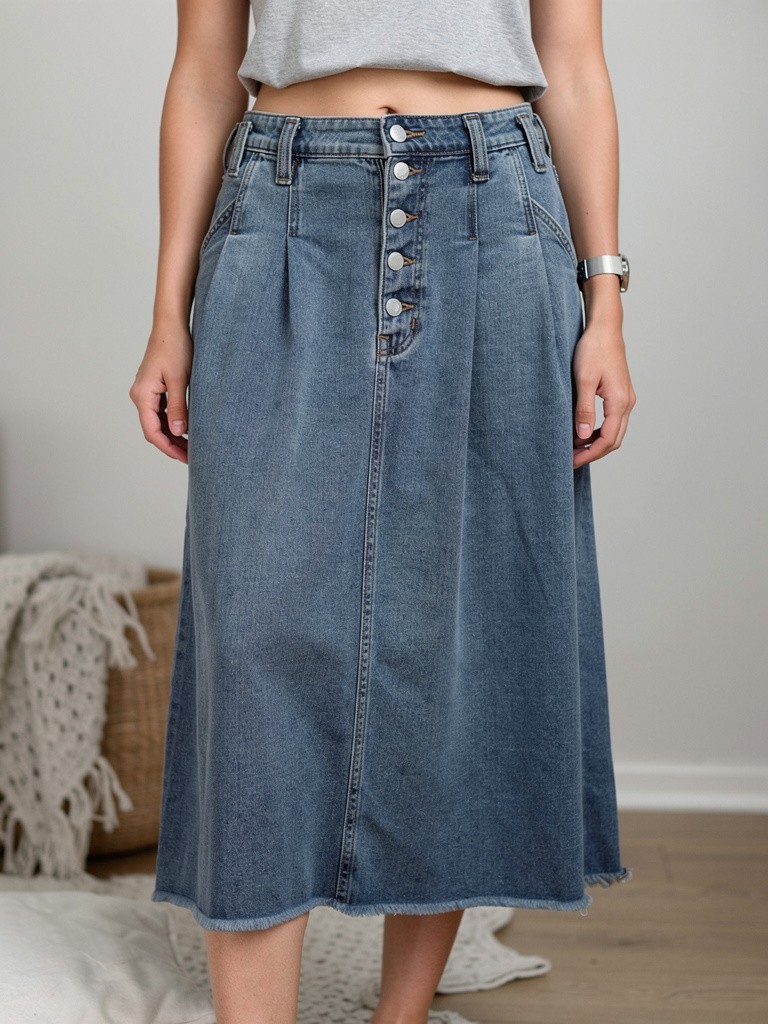 Pilcro Blue Denim Skirt Tea Length Midi Raw Hem Size 14