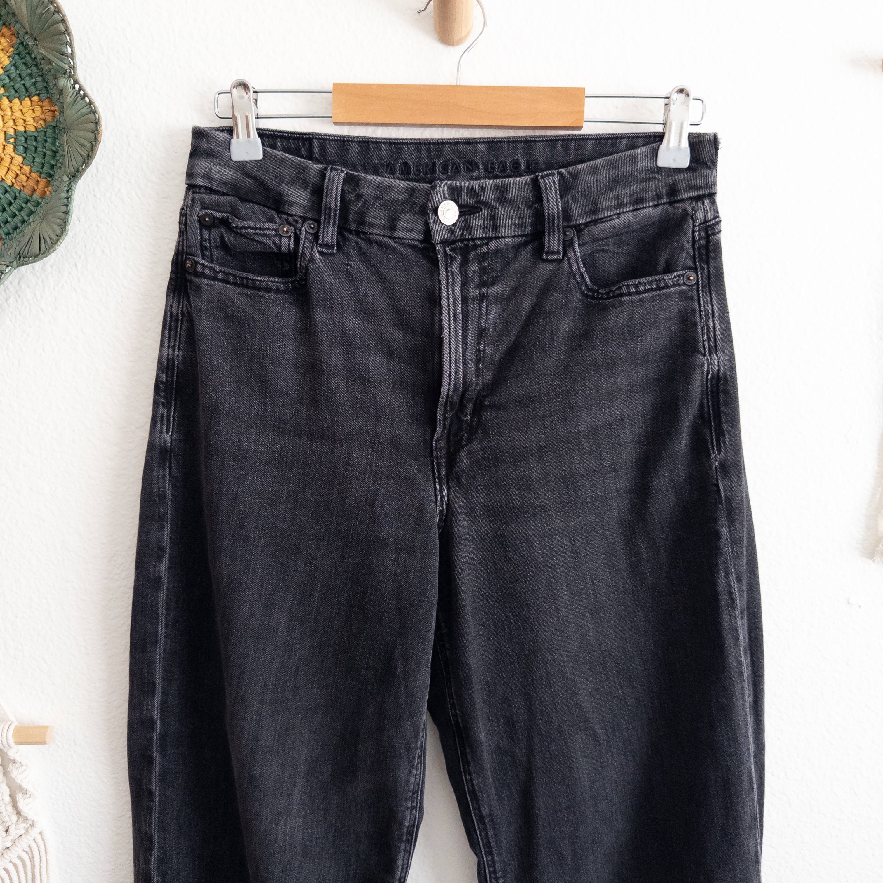 Black Wash Wide Leg High Rise Denim Jeans Size 10