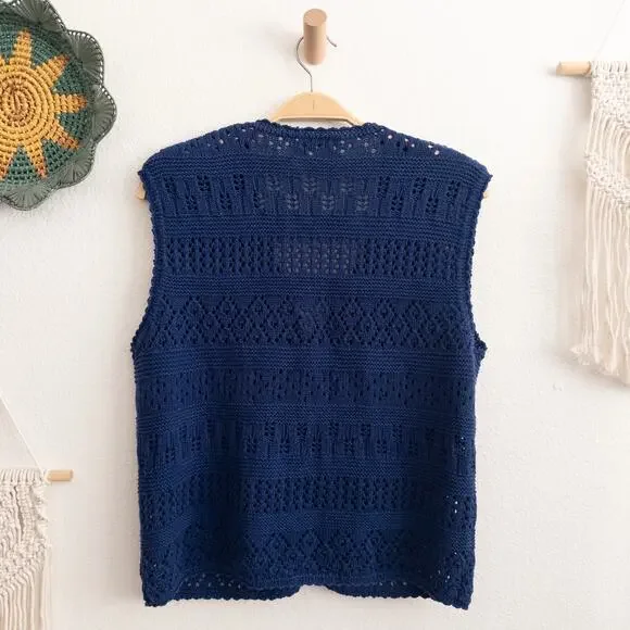  Vintage Blue Floral Knitted Vest