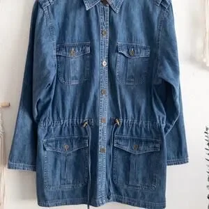 Blue Denim Jean Casual Utility Chore Coat Size Medium