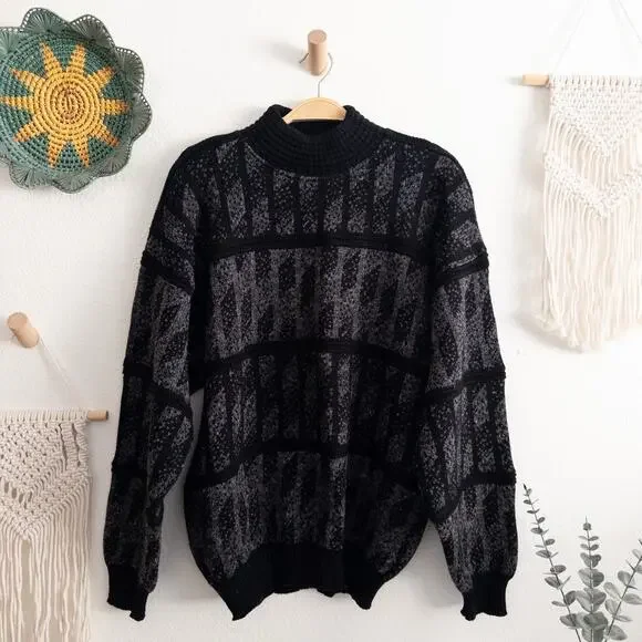 Wool Blend Grandpa Sweater Made in Italy Size Large Vintage 