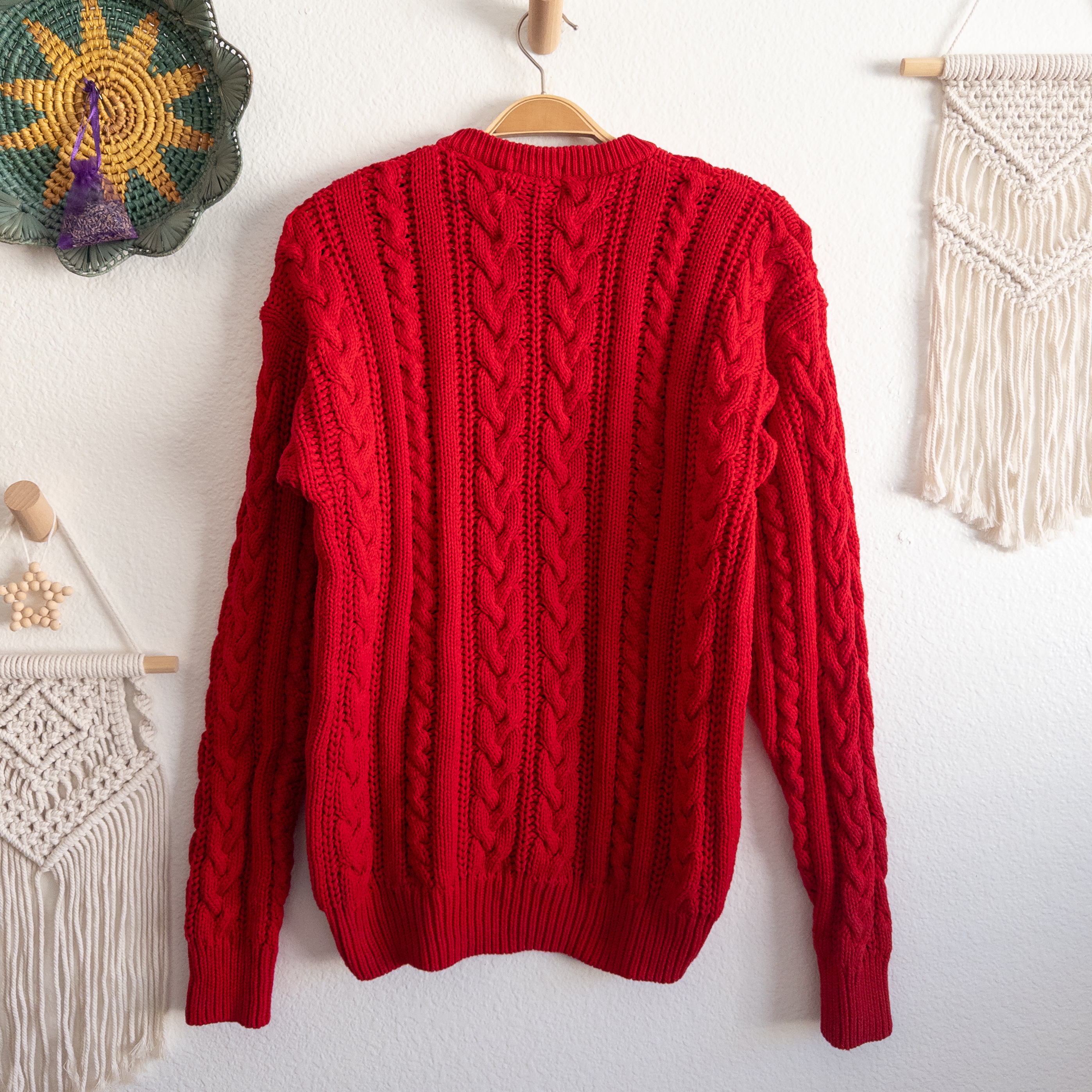 Lord & Taylor Cotton Collection Classic Red Cable Knit Sweater