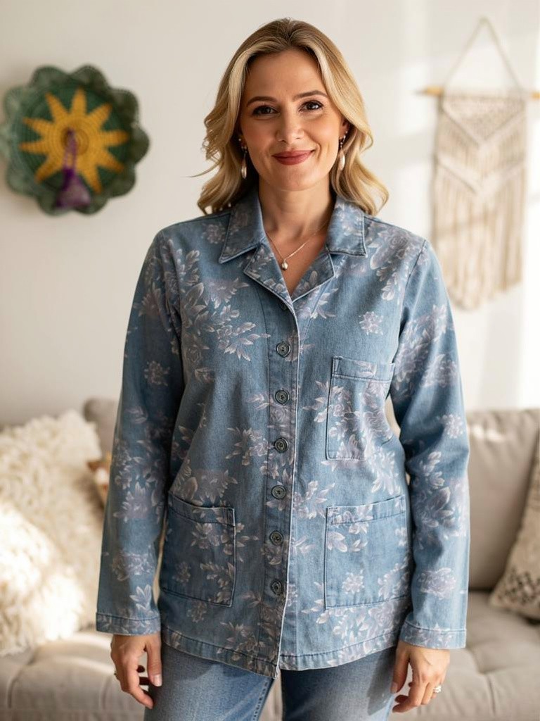 Floral Denim Jacket Denim & Co Size Small