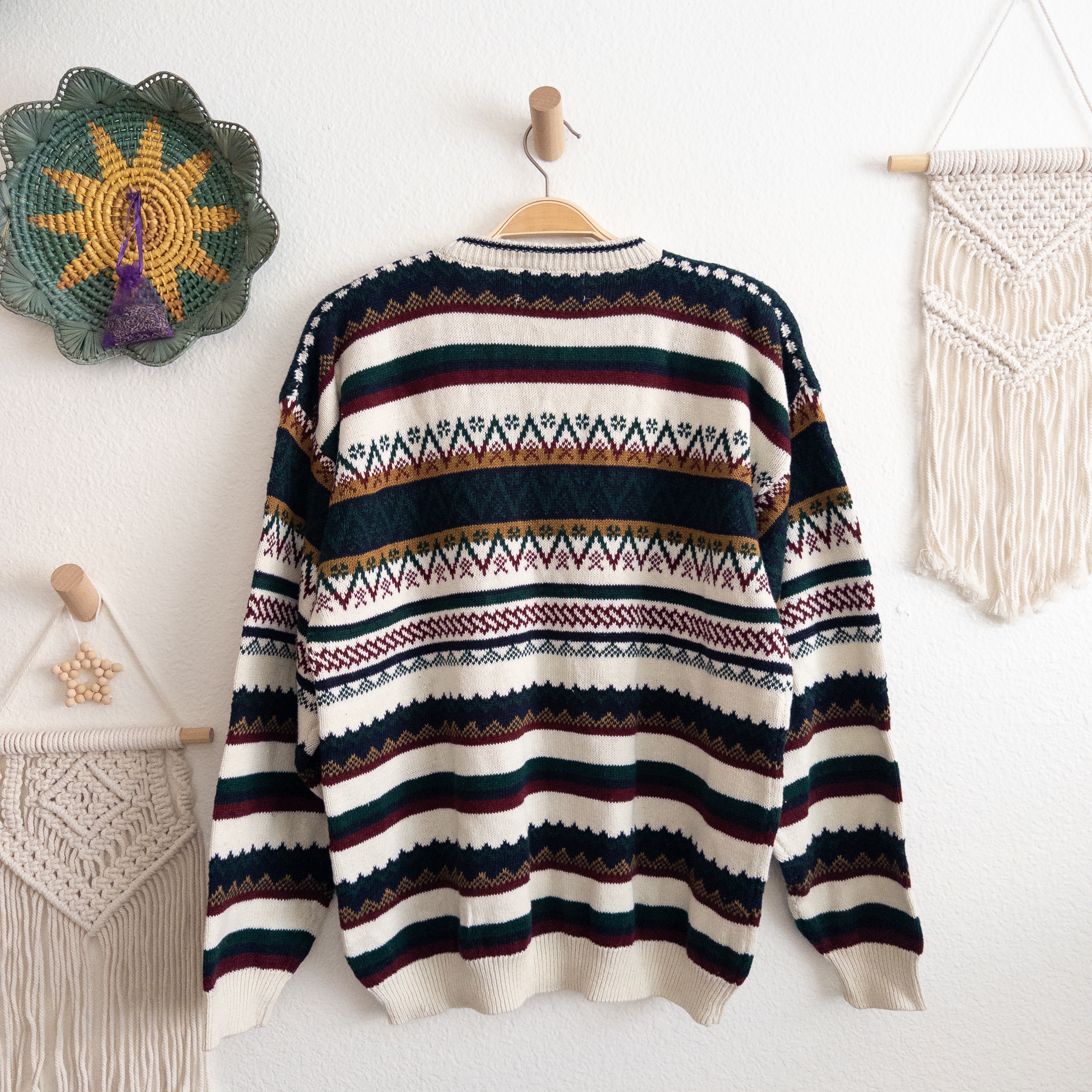 Duplex Vintage Ramie Cotton Grandpa Fair Isle Nordic Knit Sweater Large