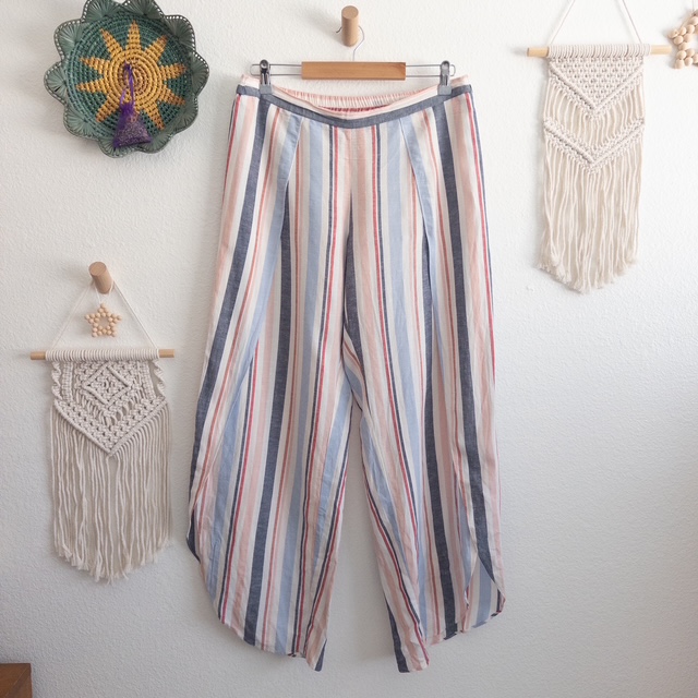 Linen Blend Striped Tulip Slip Pants