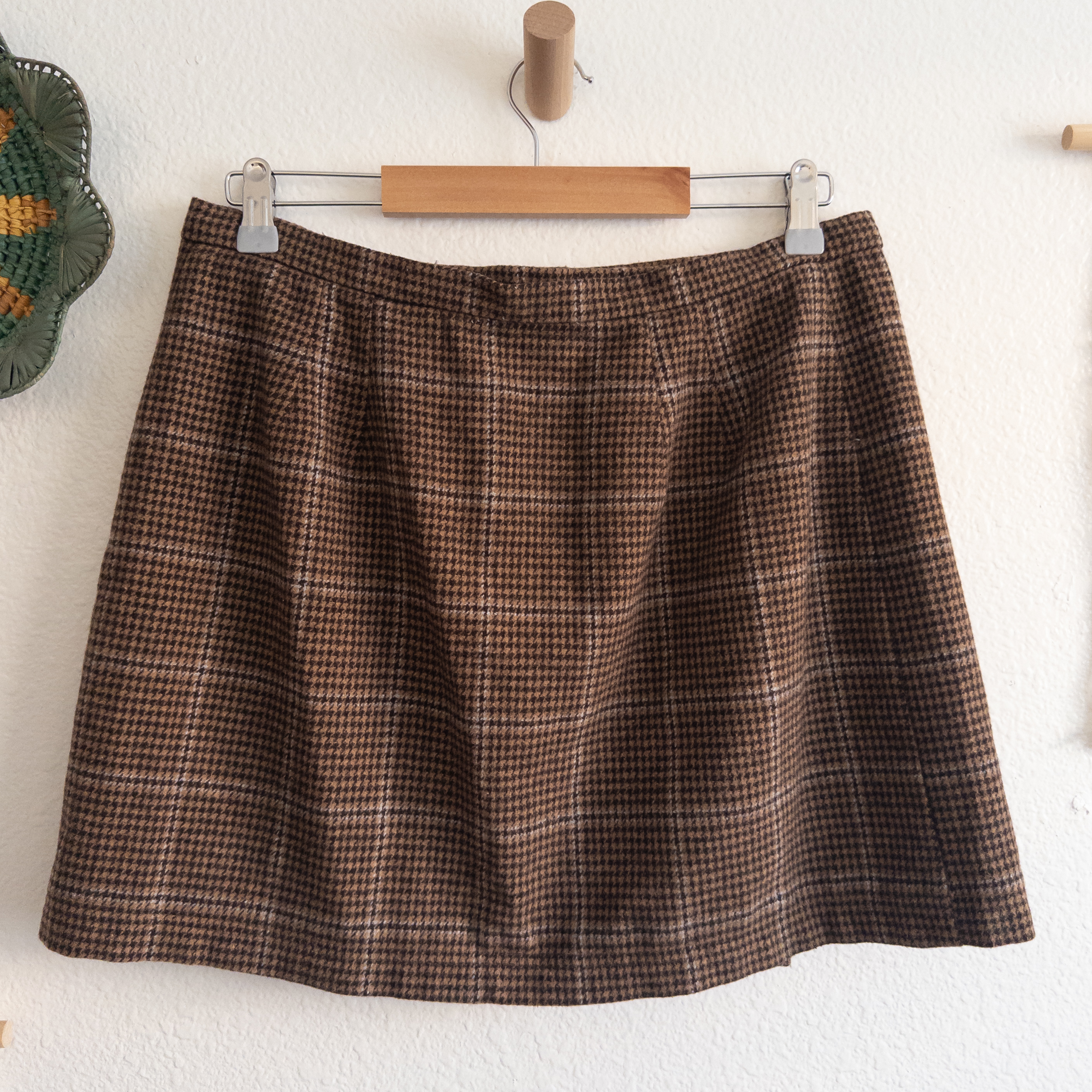 Preppy Brown Wool Check Plaid Wrap Mini Skirt