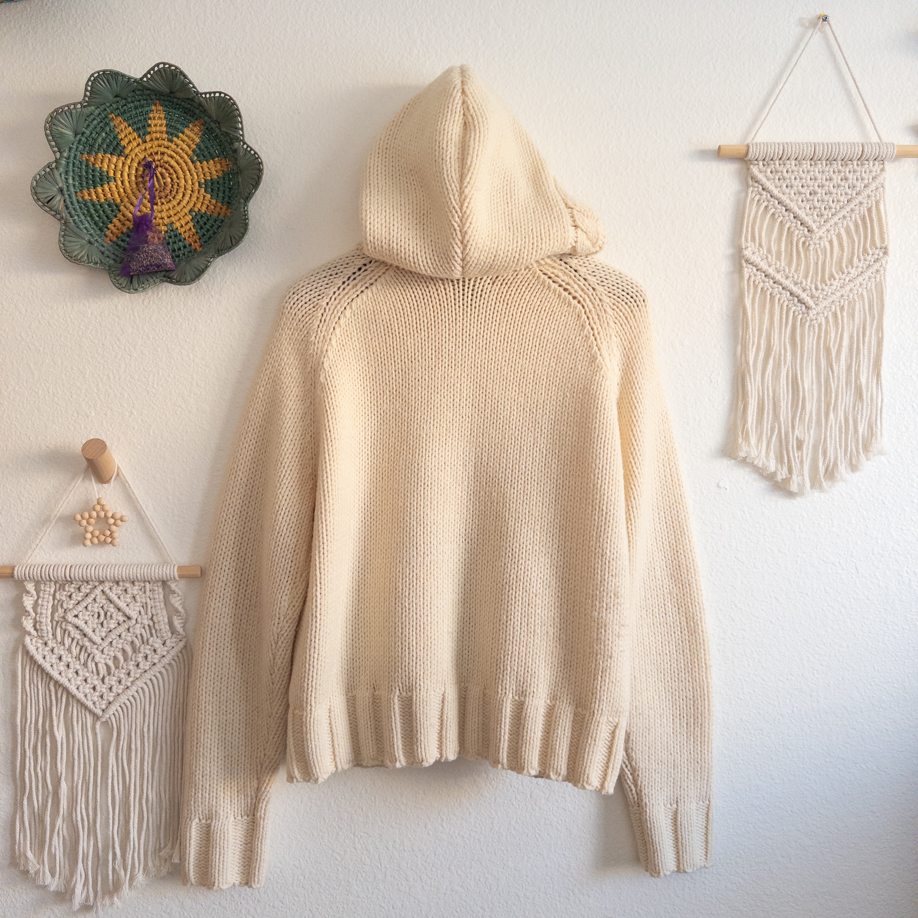 Eddie Bauer Wool Blend Cream Chunky Cable Knit Sweater Size XL