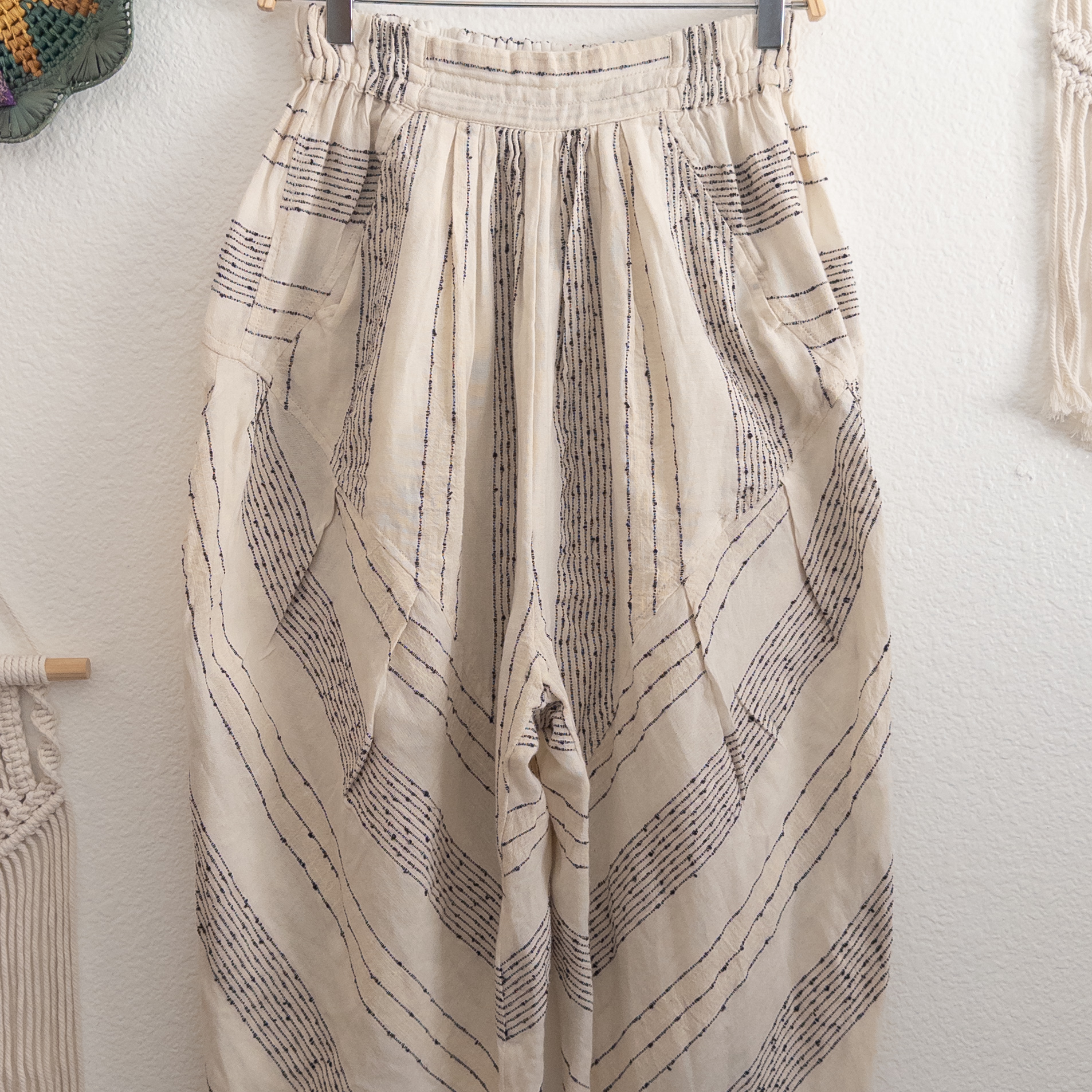 Free People Once Upon Yarn Dye Harem Pants Ivory Cream Black Size XS