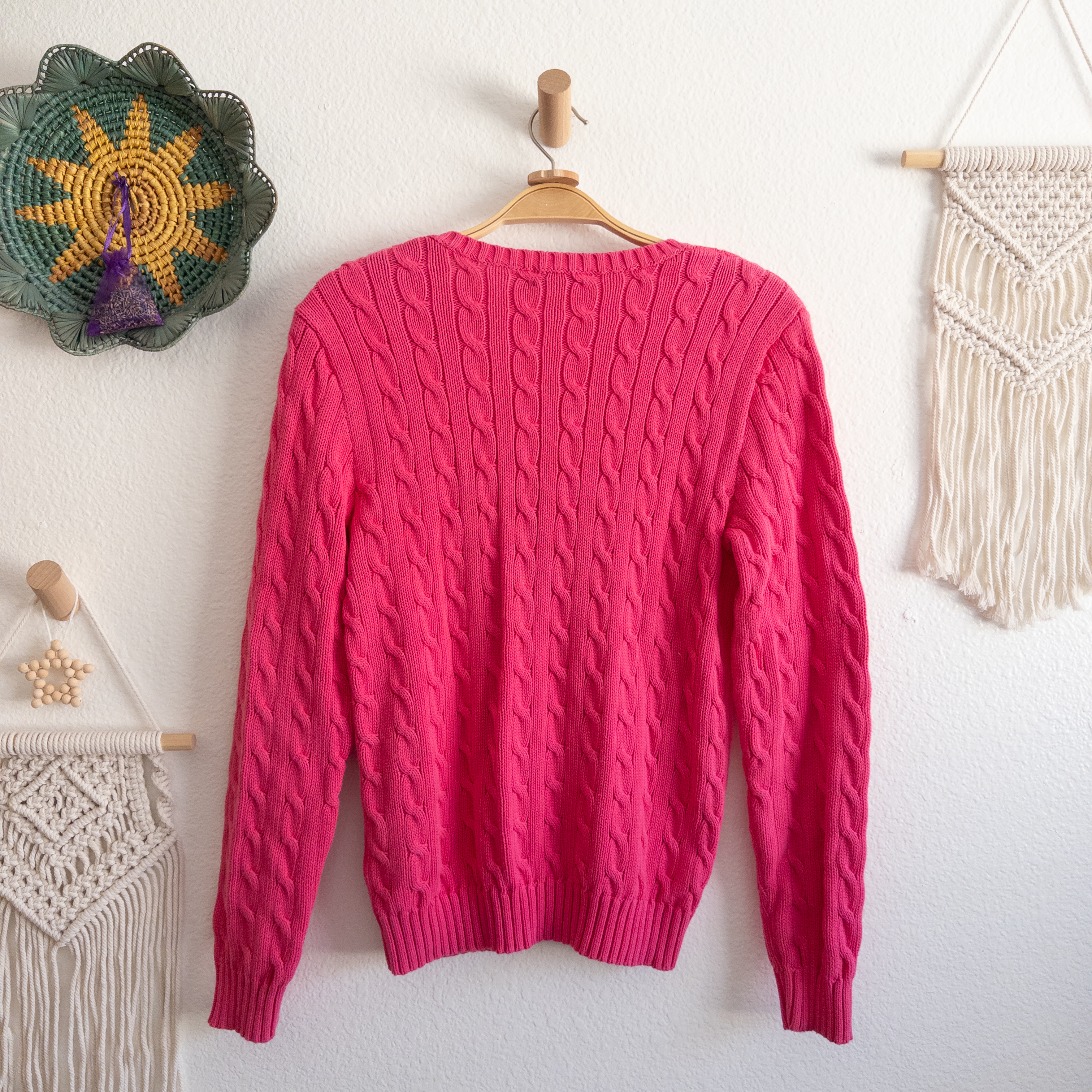 Pink Cable Knit Sweater Polo Ralph Lauren Size Large