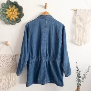 Blue Denim Jean Casual Utility Chore Coat Size Medium