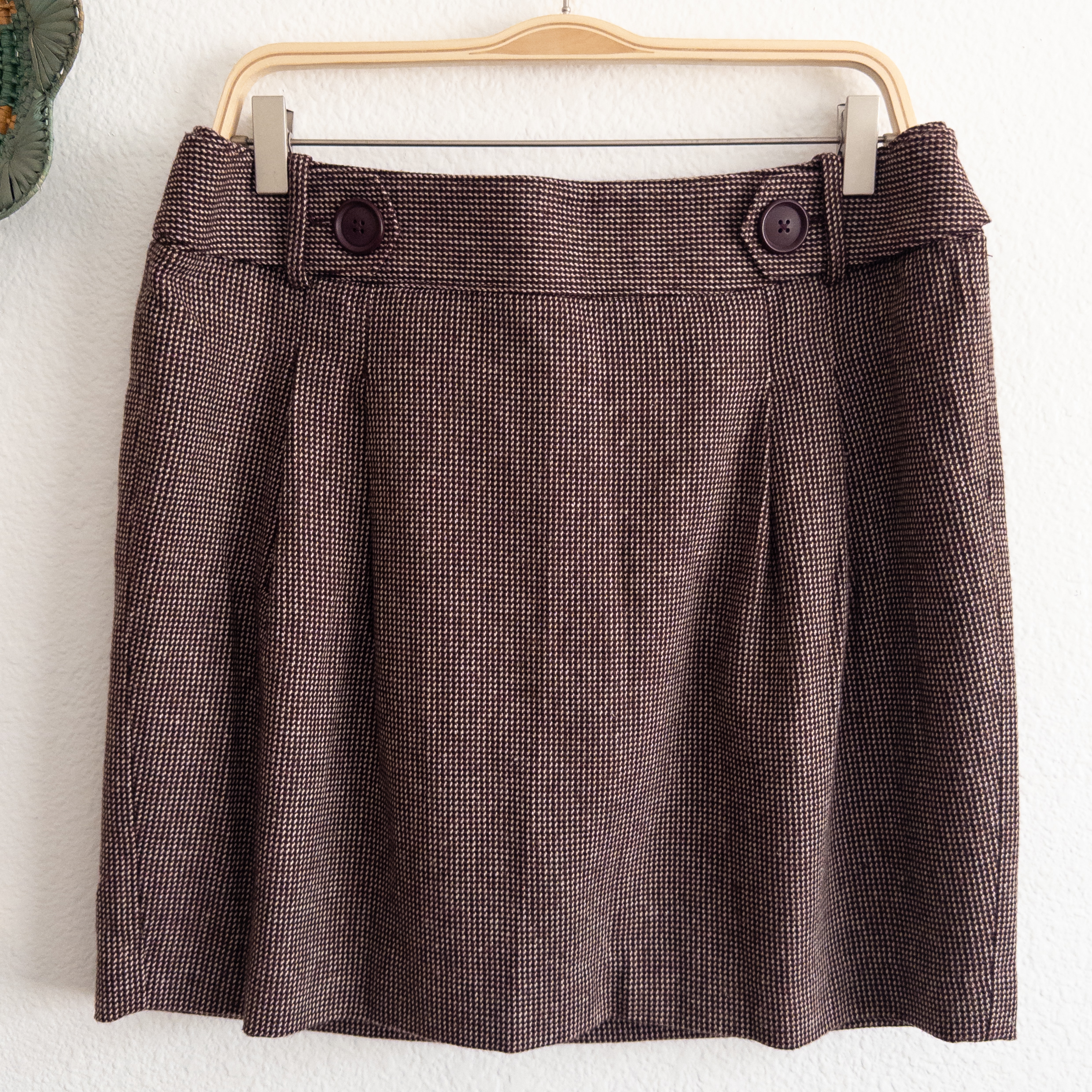 Brown Check Patterned Wool Blend Mini Skirt Size 10 NWT