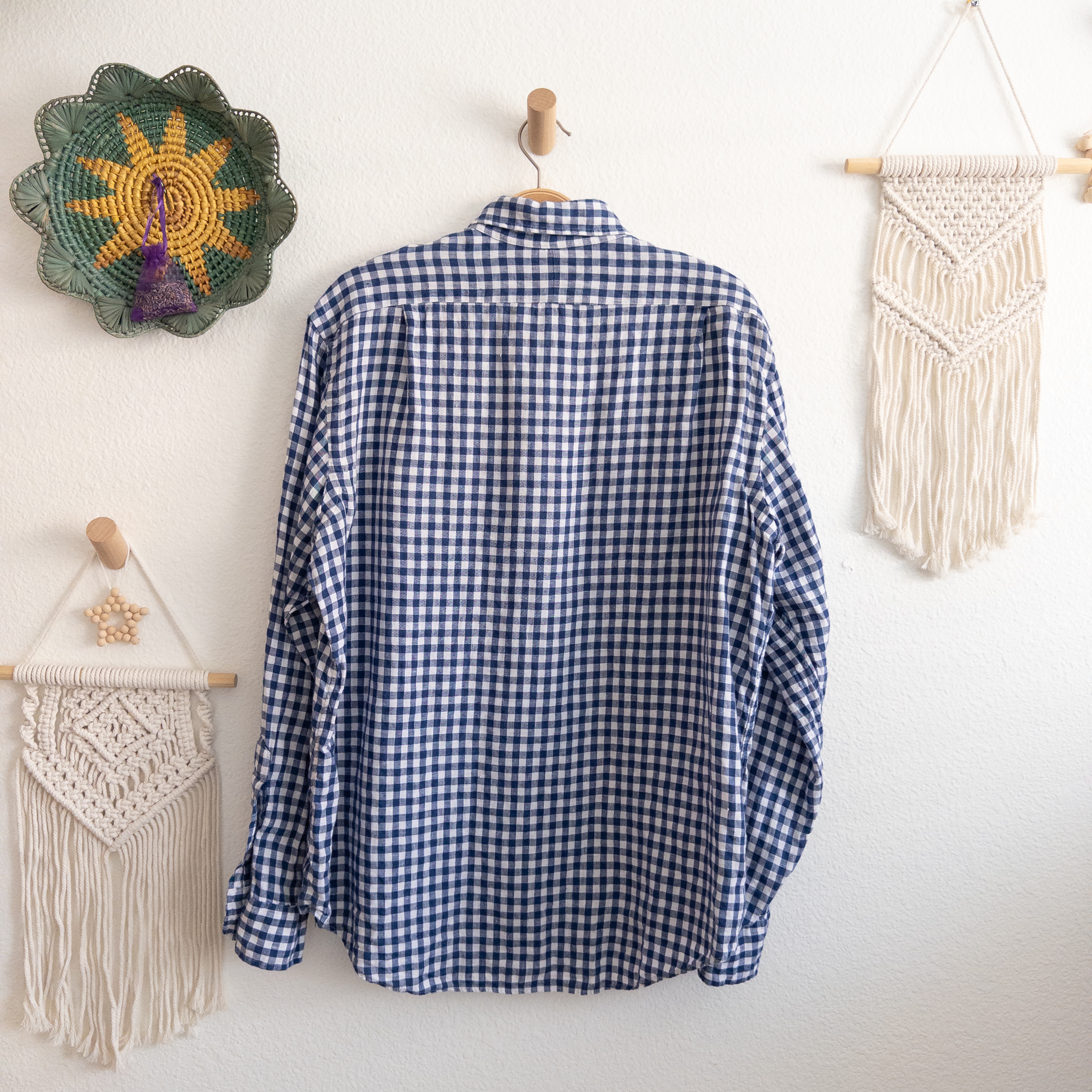 Polo Ralph Lauren 100% Linen Blue and White Gingham Button Down Shirt Size XL