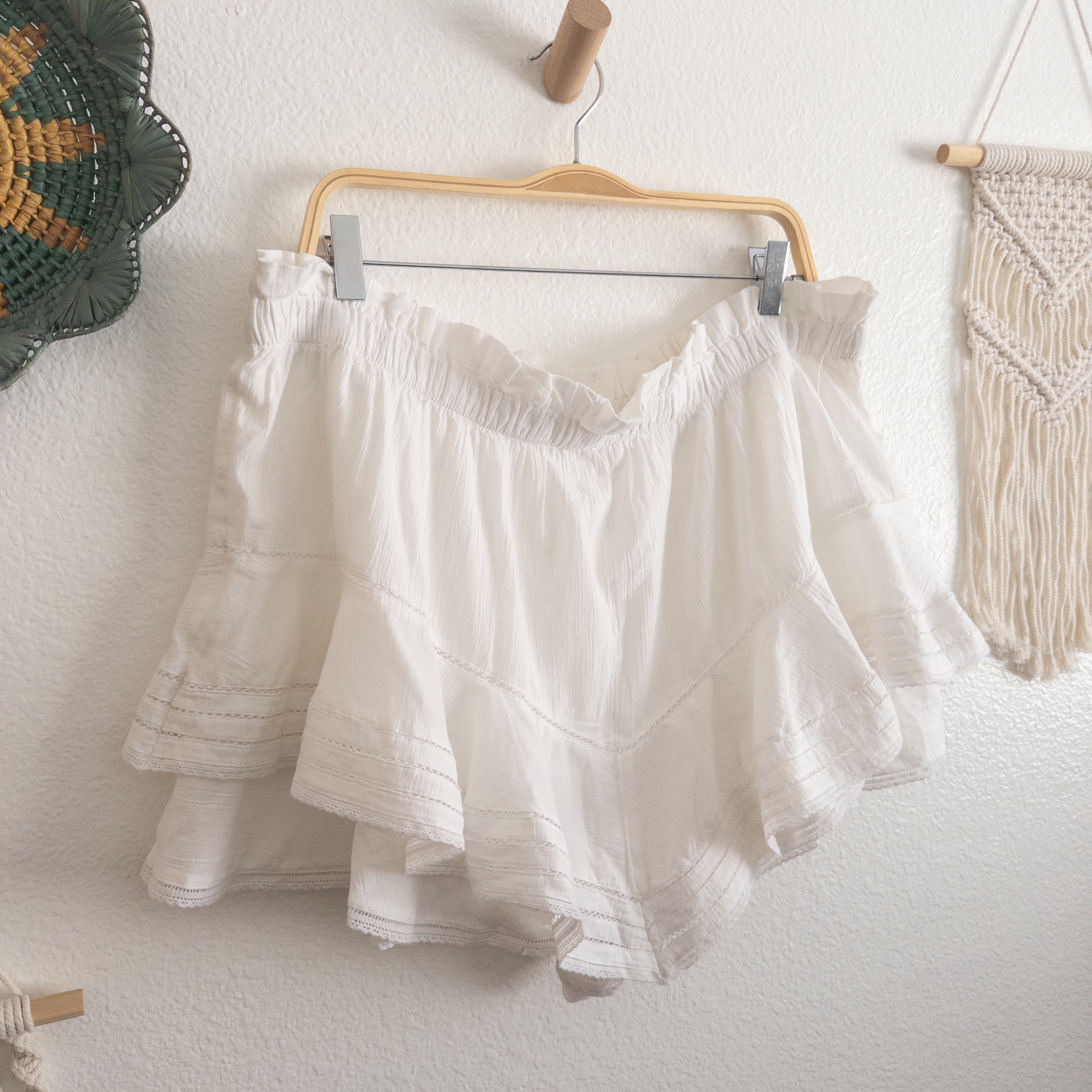 Aerie Rock N Ruffle White Gauzy Cotton Mini Skort Size XXL