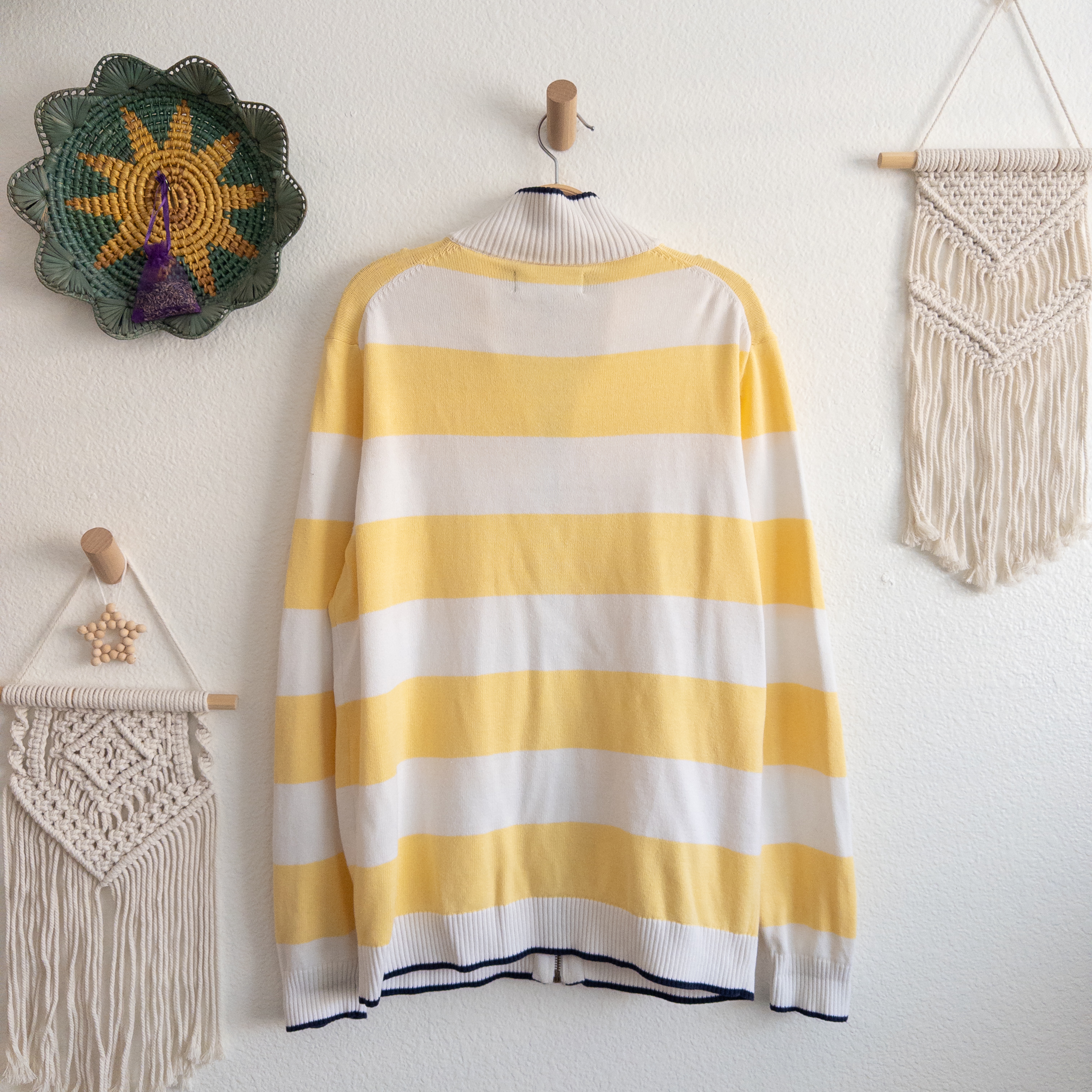 Club Room Yellow and White Stripe Zip-Up Cardigan Sweater Size Small