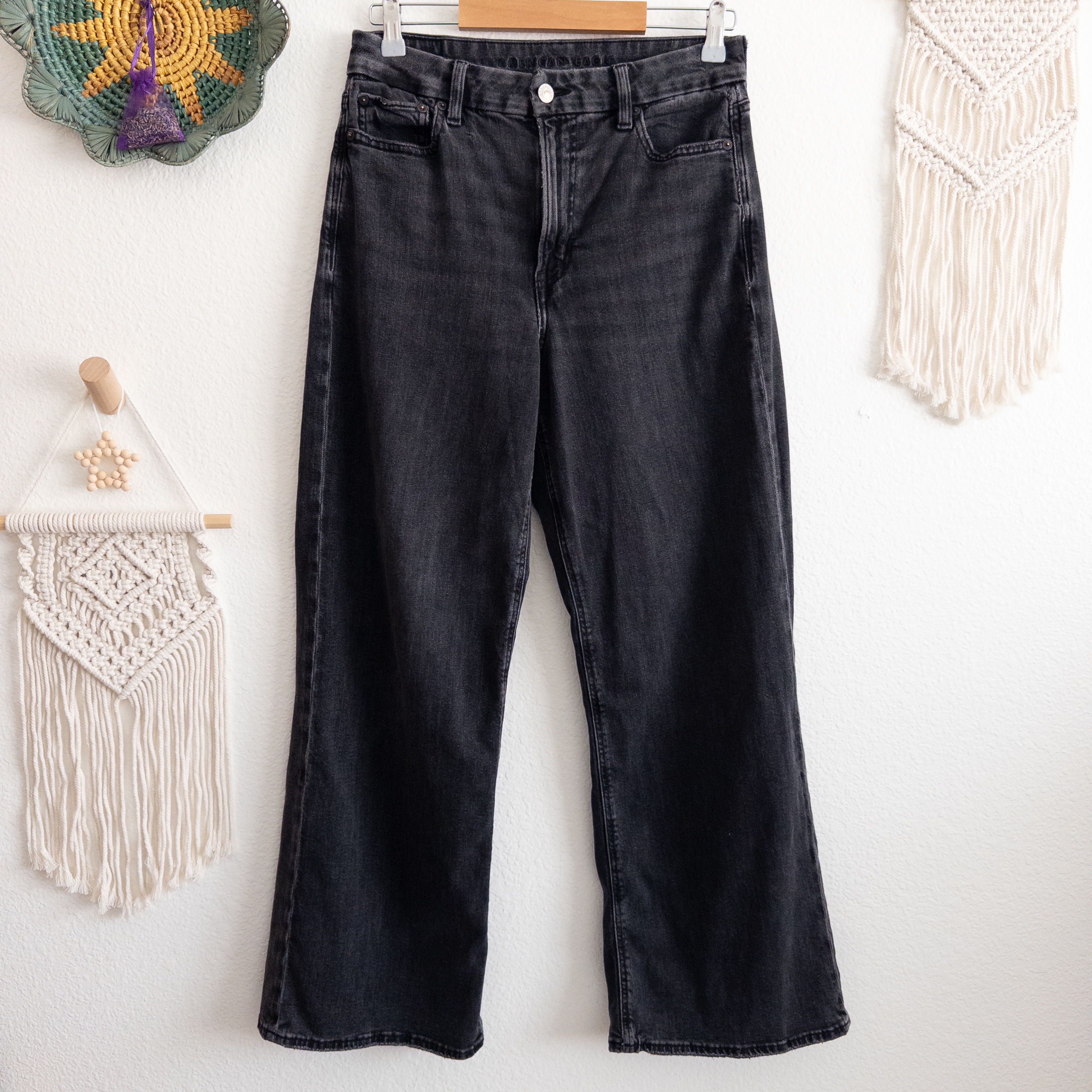 Black Wash Wide Leg High Rise Denim Jeans Size 10