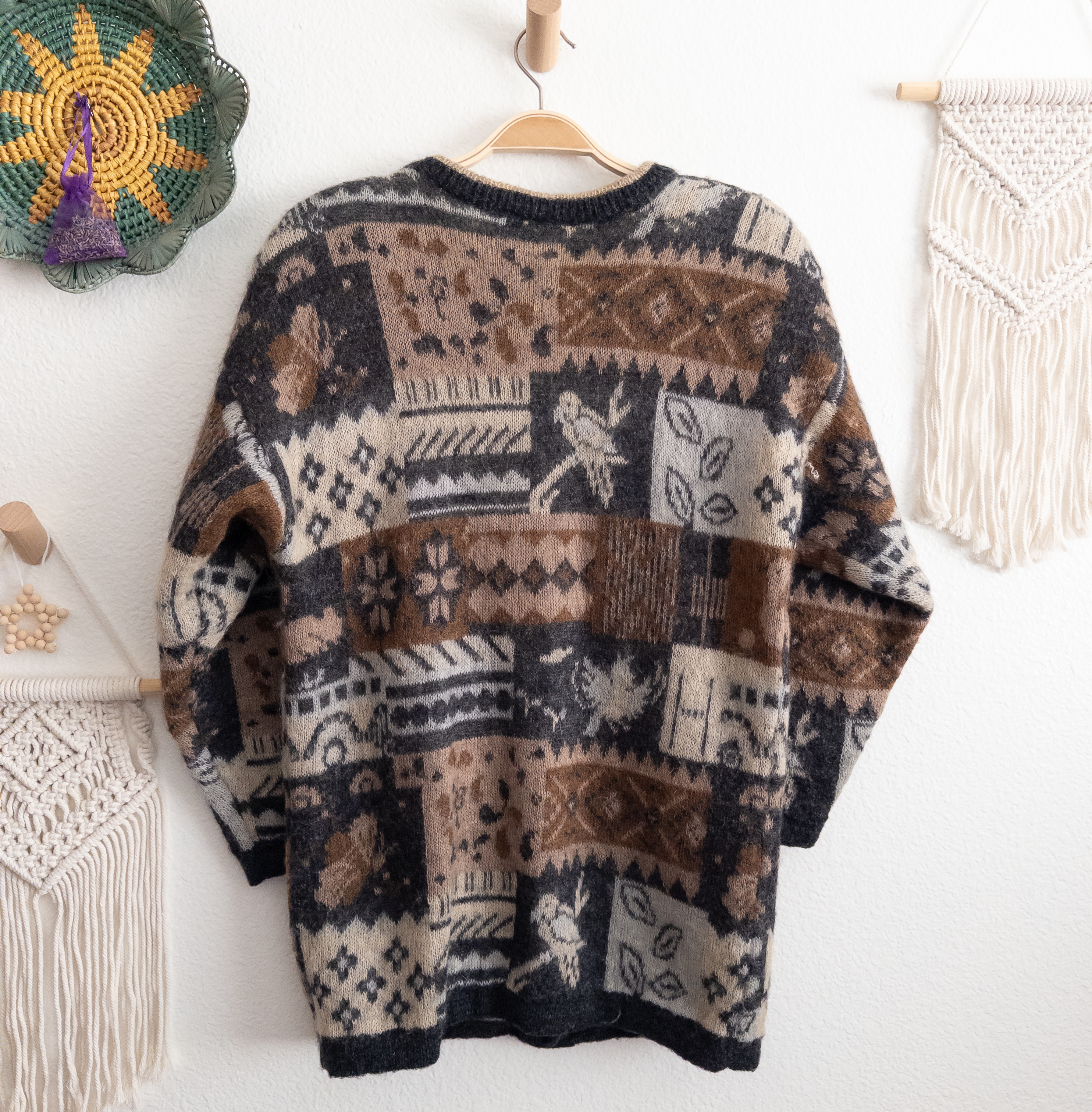 Vintage Mohair Blend Patchwork Knit Cardigan Size Medium