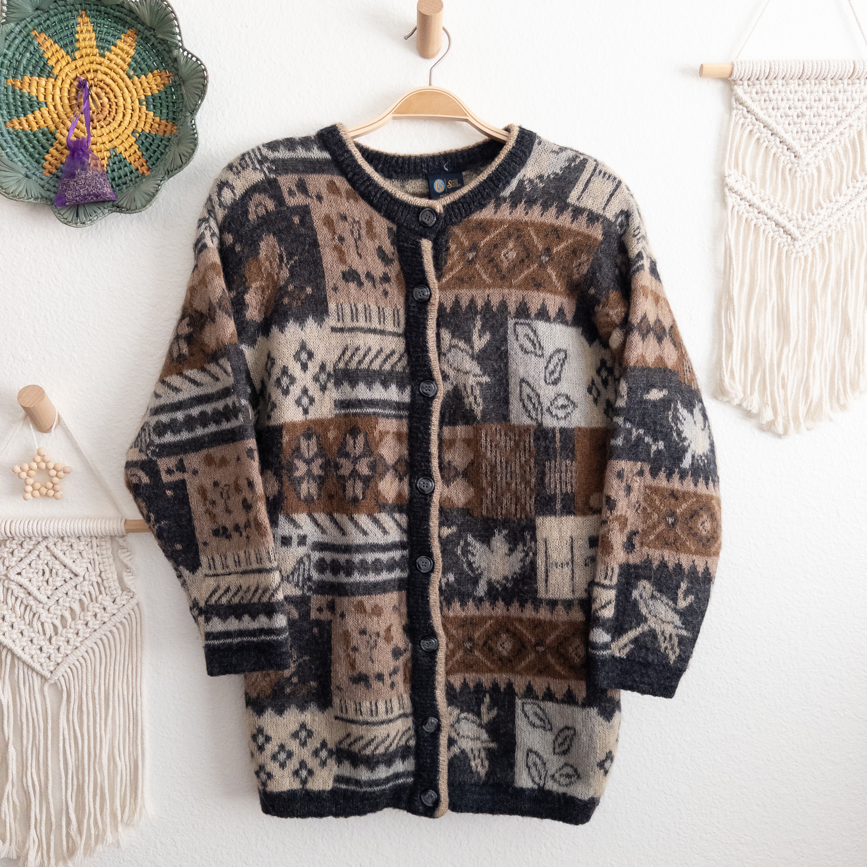 Vintage Mohair Blend Patchwork Knit Cardigan Size Medium