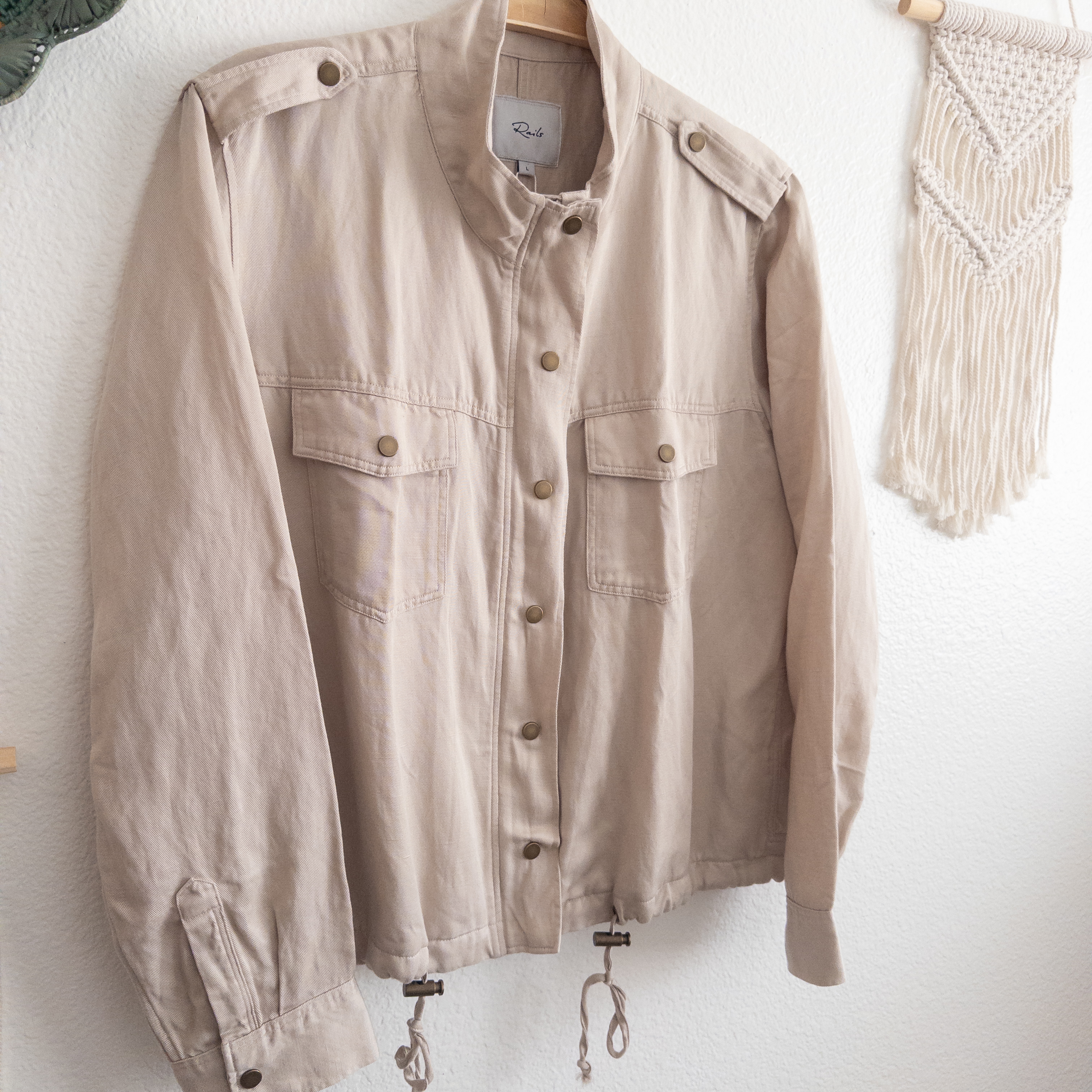 Line Blend Beige Casual Utility Snap Zip Jacket Collins in Bone Size Large NWT