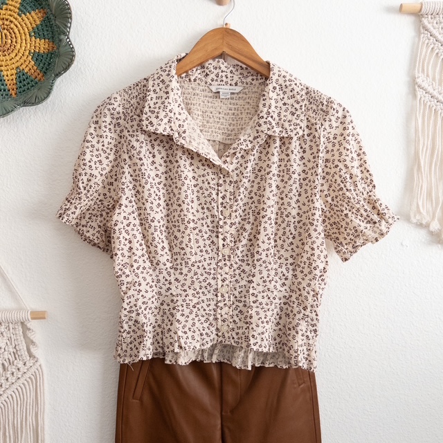 Cream and Brown Ditsy Floral Top Size Medium