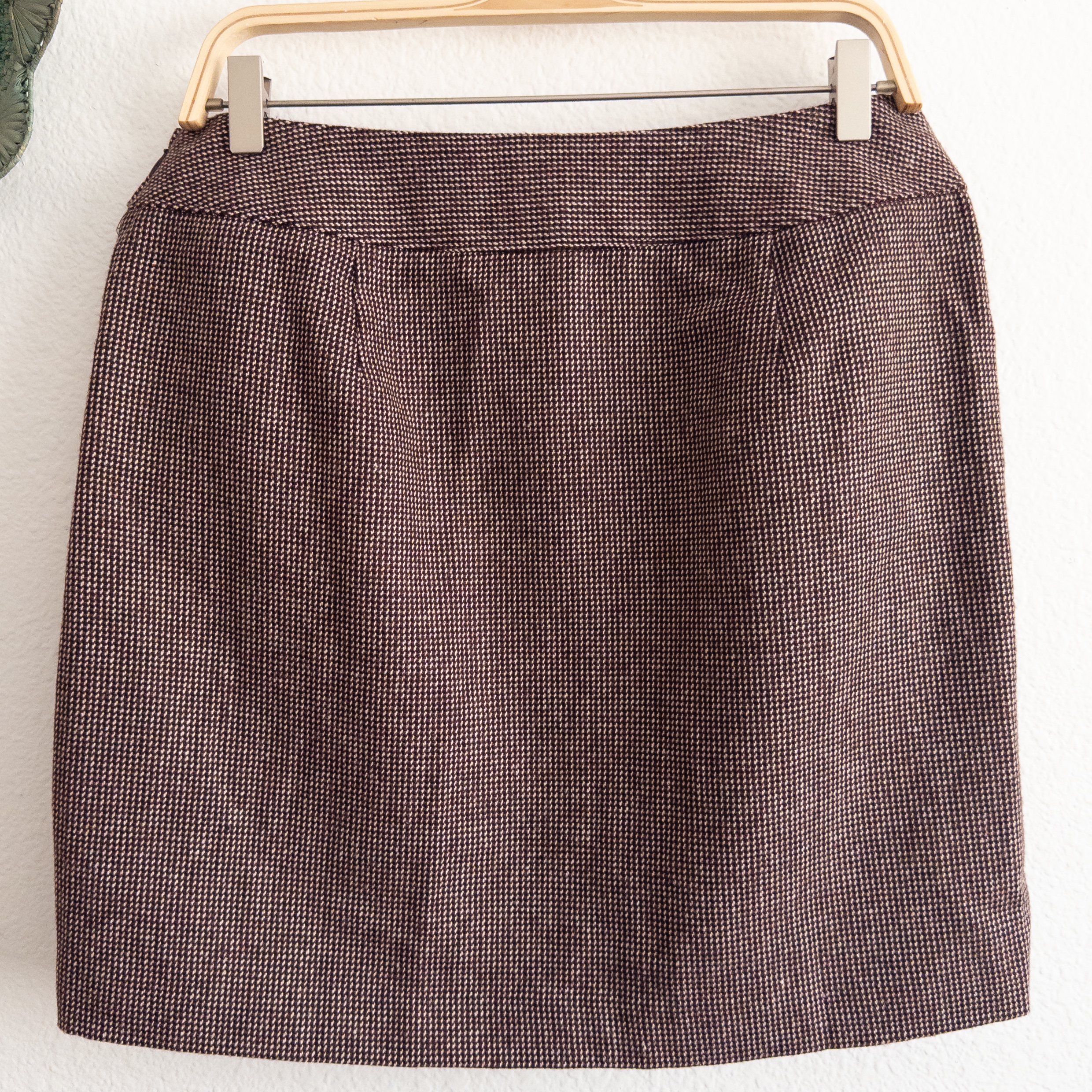 Brown Check Patterned Wool Blend Mini Skirt Size 10 NWT