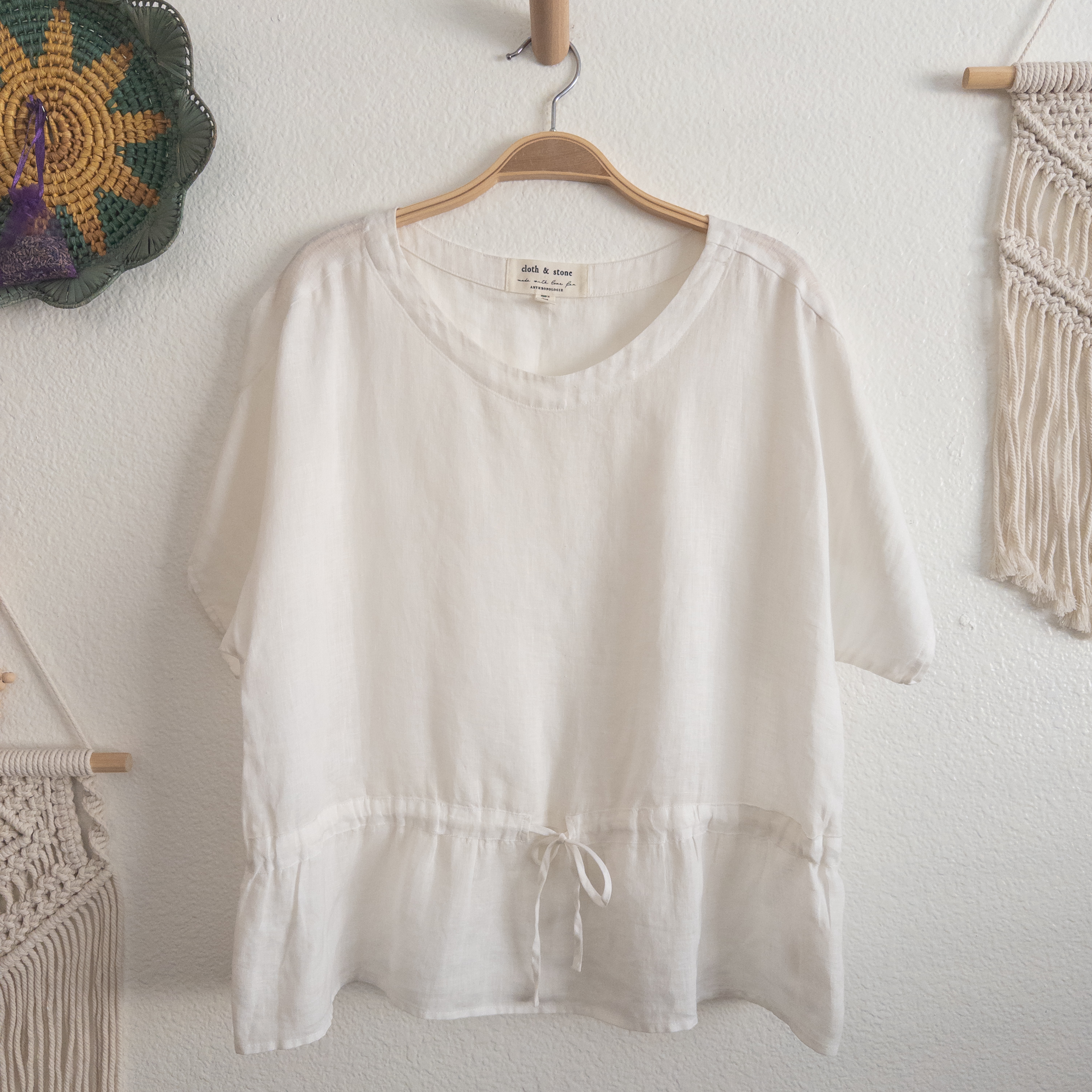 Cloth & Stone Cream Linen Peplum Blouse Size Medium