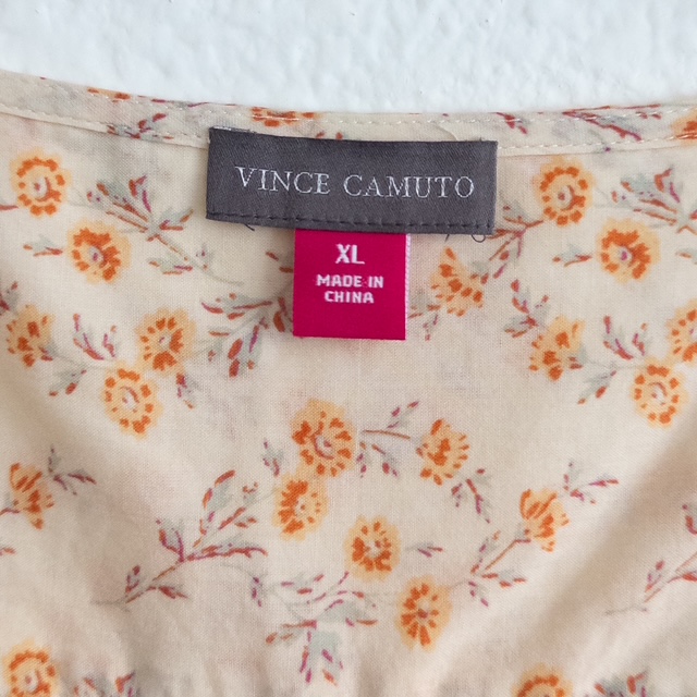 Heirloom Bouquet Natural Sand Floral Tie-Front Sleeveless Blouse Size XL