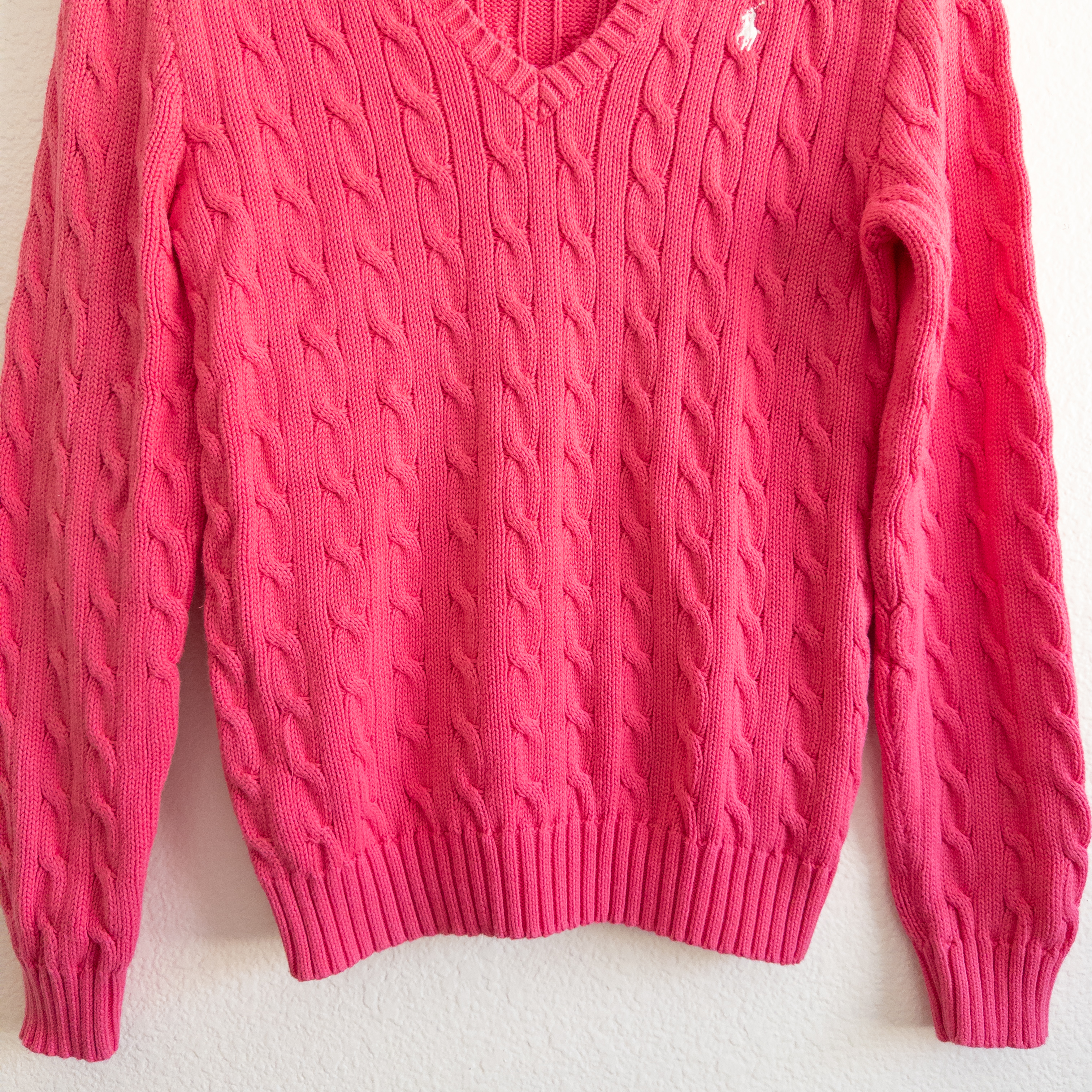 Pink Cable Knit Sweater Polo Ralph Lauren Size Large